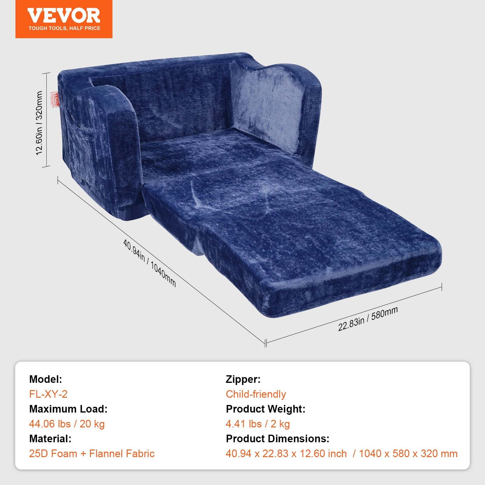 Baby Chair Foldable 2-in-1 Comfy Baby Lounger Couch Kids Sofa Blue