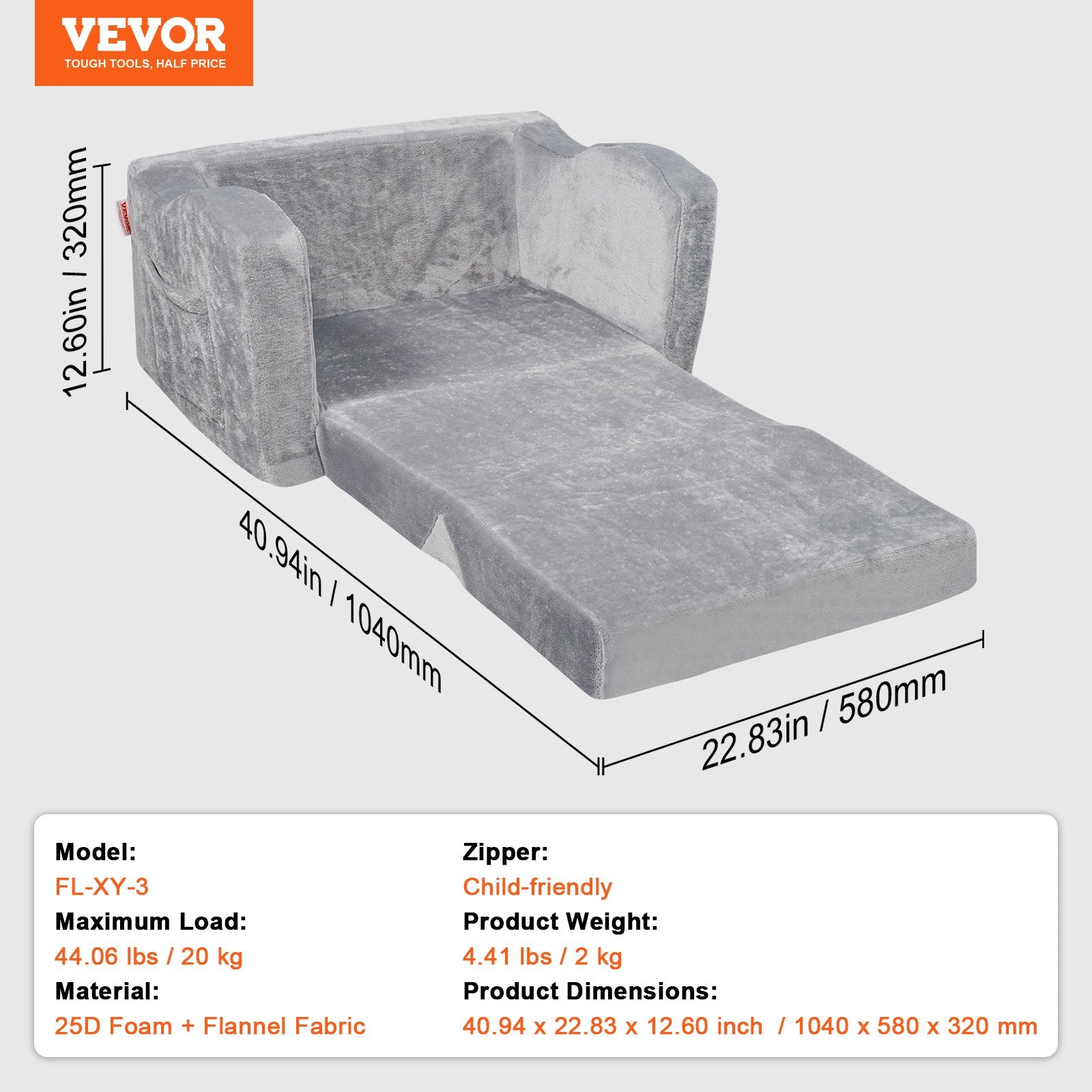 Baby Chair Foldable 2-in-1 Comfy Baby Lounger Couch Kids Sofa Grey