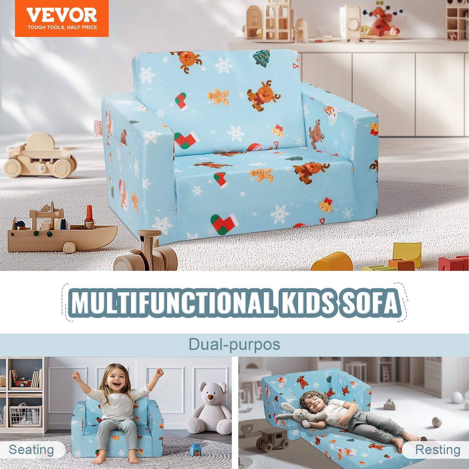 Baby Chair Foldable 2-in-1 Baby Lounger Couch Cartoon Kids Sofa Pink