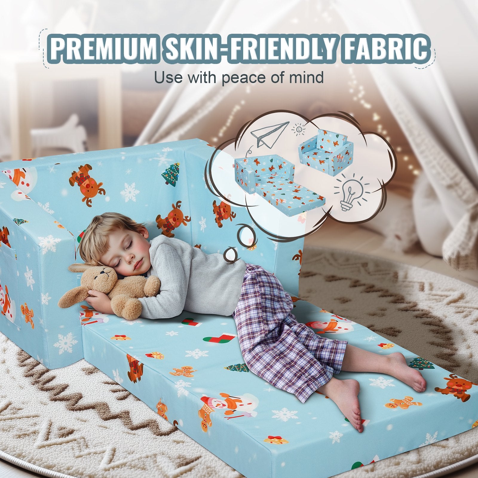 Baby Chair Foldable 2-in-1 Baby Lounger Couch Cartoon Kids Sofa Pink