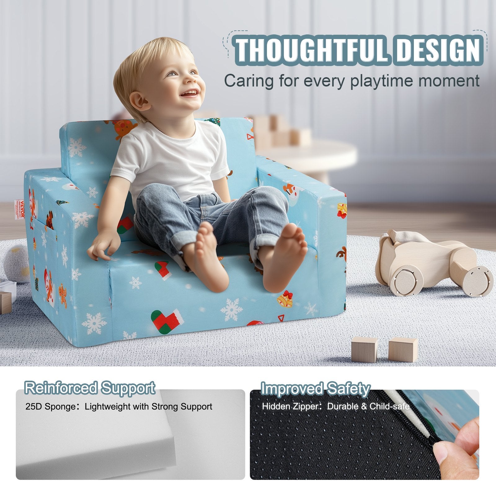 Baby Chair Foldable 2-in-1 Baby Lounger Couch Cartoon Kids Sofa Pink