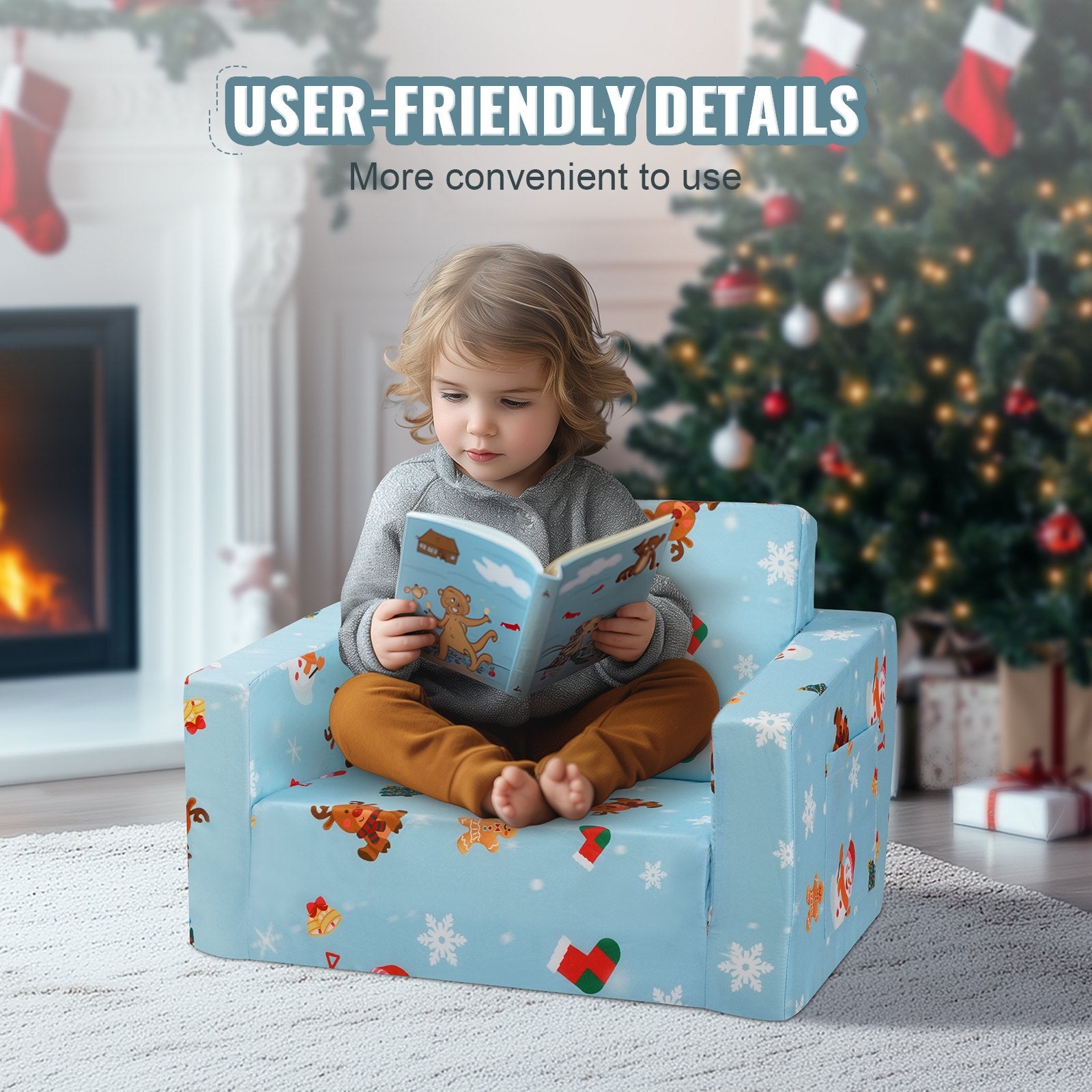 Baby Chair Foldable 2-in-1 Baby Lounger Couch Cartoon Kids Sofa Pink