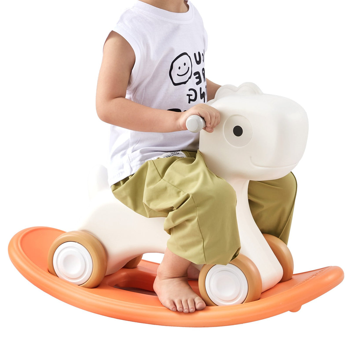 3 in 1 Rocking Horse for Toddlers 1-3 Years, Baby Rocking Horse with Detachable Balance Board and 4 Smooth Wheels, Support up to 80 lbs HDPE Material Kids Ride on Toy, Swinging, Orange