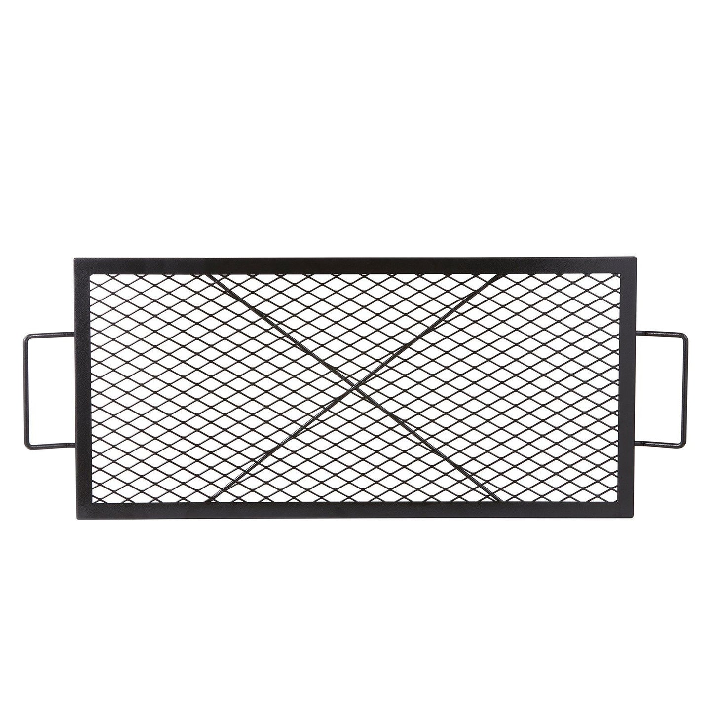X-Marks Fire Pit Grill Grate, Rectangle Cooking Grate, Heavy Duty Steel Campfire BBQ Grill Grid with Handle & Support X Wire, Portable Camping Cookware for Outside Party Gathering, 81 cm Black