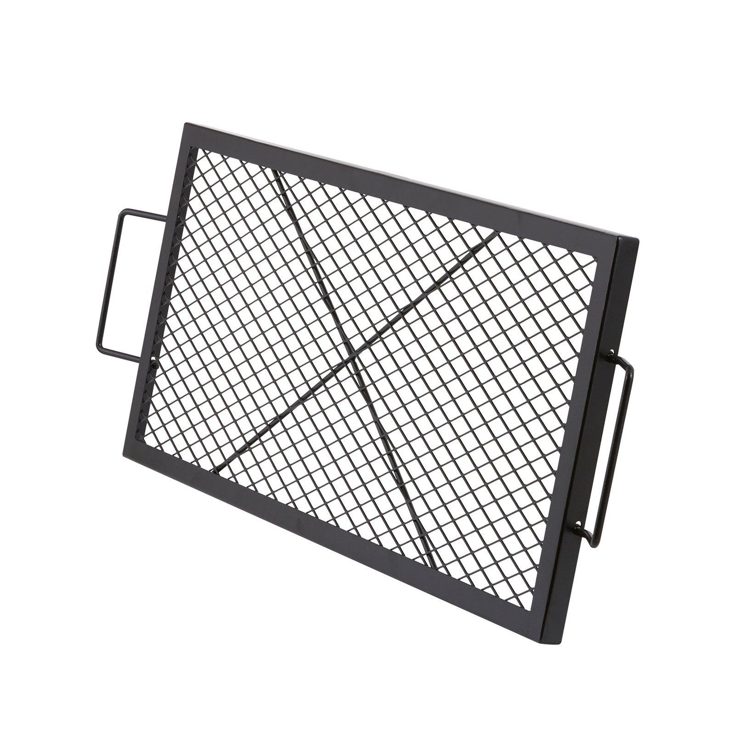 X-Marks Fire Pit Grill Grate, Rectangle Cooking Grate, Heavy Duty Steel Campfire BBQ Grill Grid with Handle & Support X Wire, Portable Camping Cookware for Outside Party Gathering, 81 cm Black