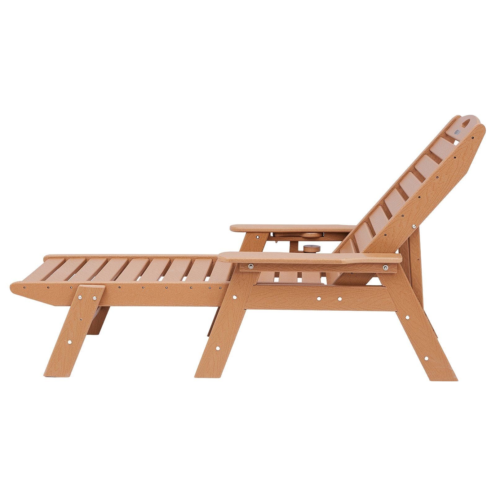Chaise Lounge Chair, 181 kg Weight Capacity, 6 Positions Adjustable Patio Lounge Chair, Outdoor HDPE Lounge Chair with Backrest & Cup Holder, for Pool Poolside Deck Backyard Lawn, Brown
