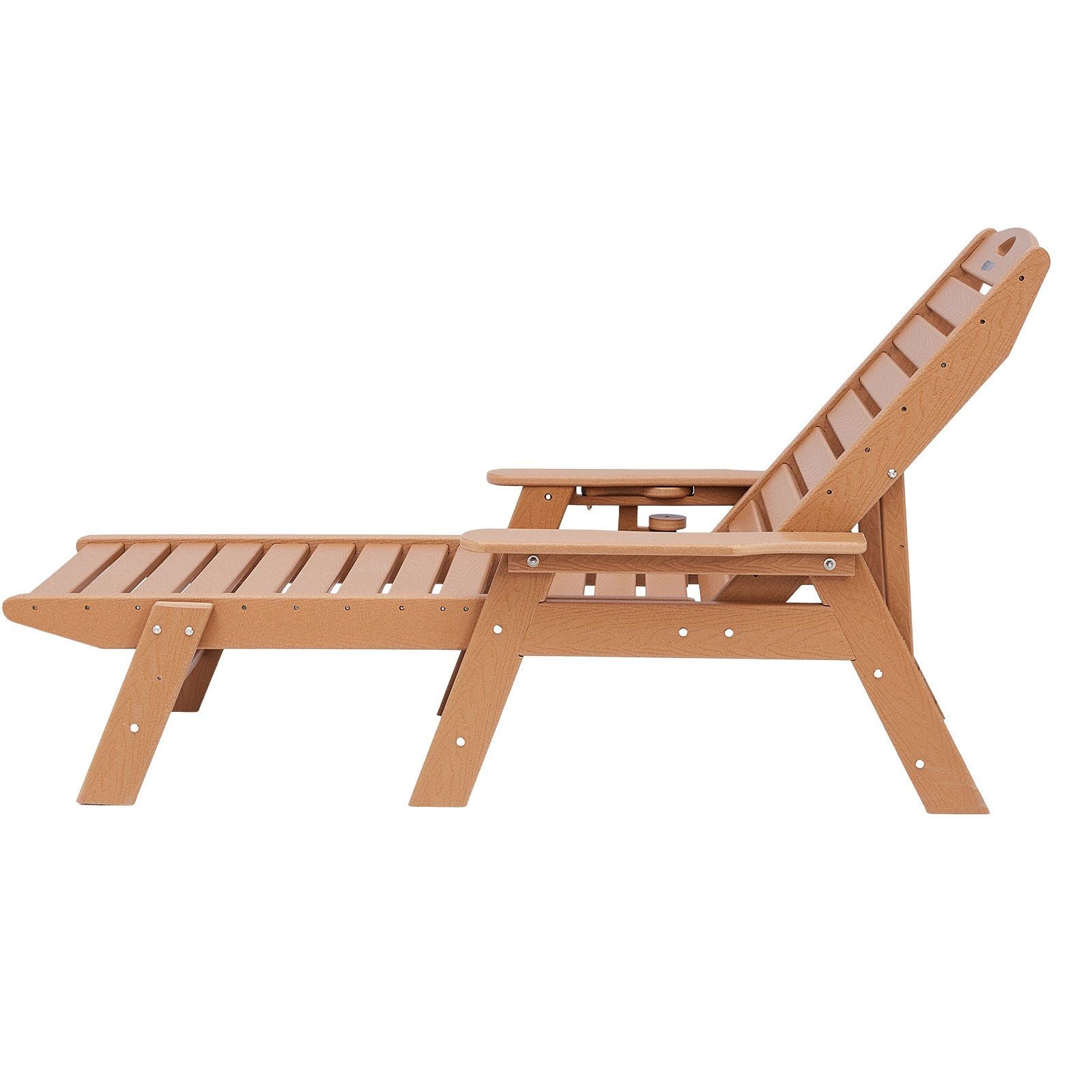 Chaise Lounge Chair, 181 kg Weight Capacity, 6 Positions Adjustable Patio Lounge Chair, Outdoor HDPE Lounge Chair with Backrest & Cup Holder, for Pool Poolside Deck Backyard Lawn, Brown
