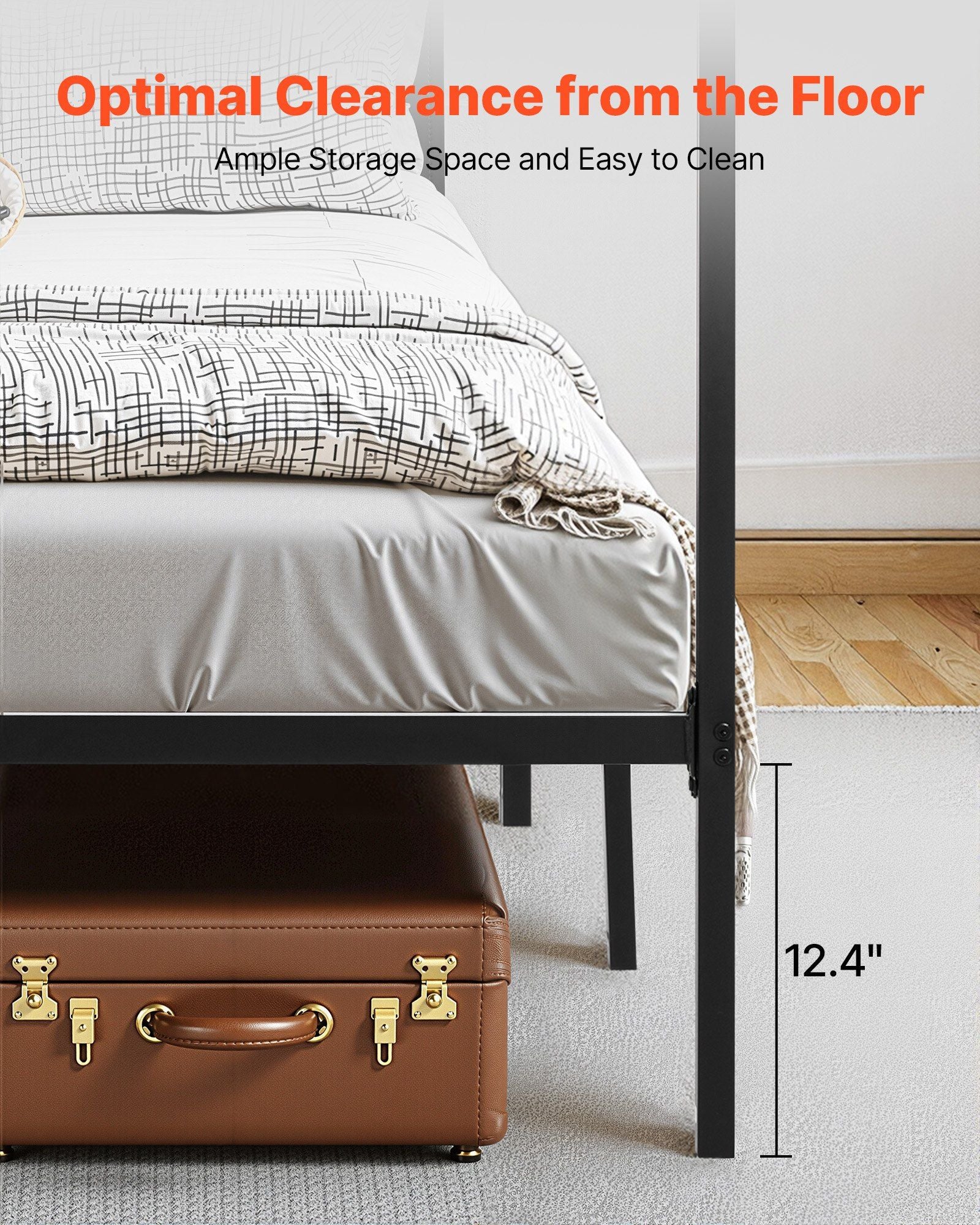 Full Size Canopy Bed Frame, Metal Canopy Bed with Four Posters Design, Heavy Duty Steel Slats Support, Underbed Storage Space, No Box Spring Needed, Easy Assembly, Black
