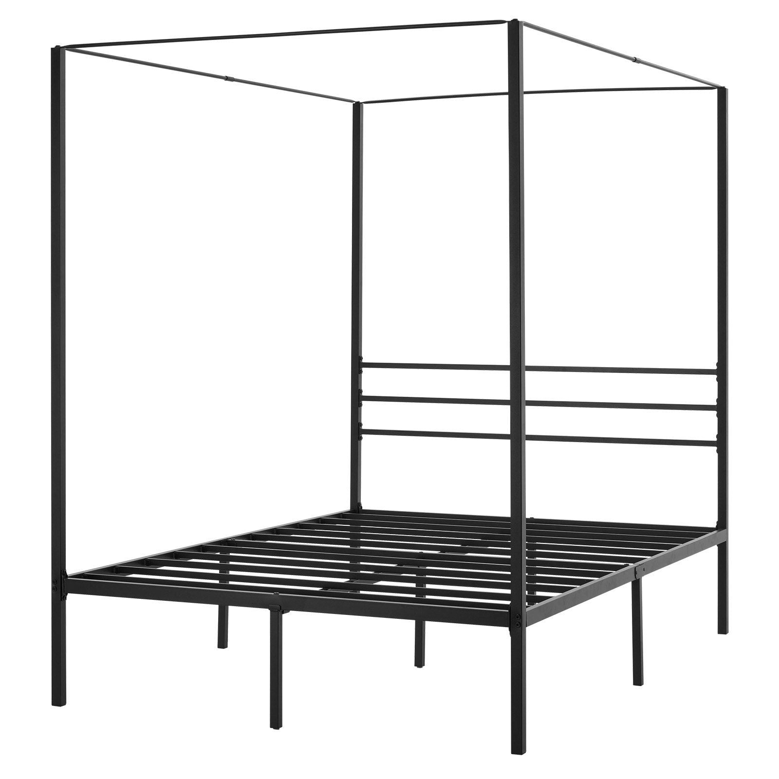 Full Size Canopy Bed Frame, Metal Canopy Bed with Four Posters Design, Heavy Duty Steel Slats Support, Underbed Storage Space, No Box Spring Needed, Easy Assembly, Black