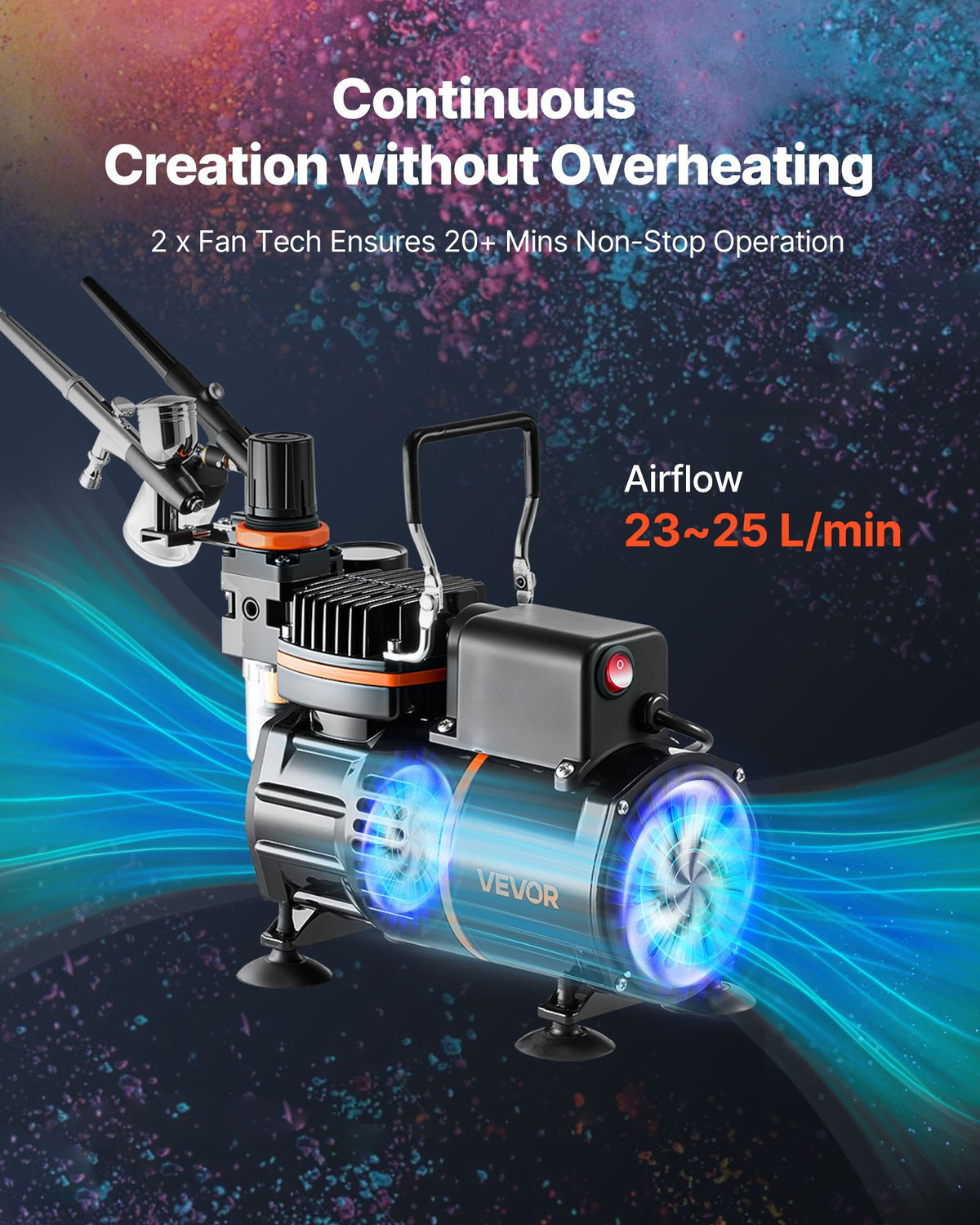 Airbrush Kit, 1/6 HP, Air Brush Kit with Air Compressor