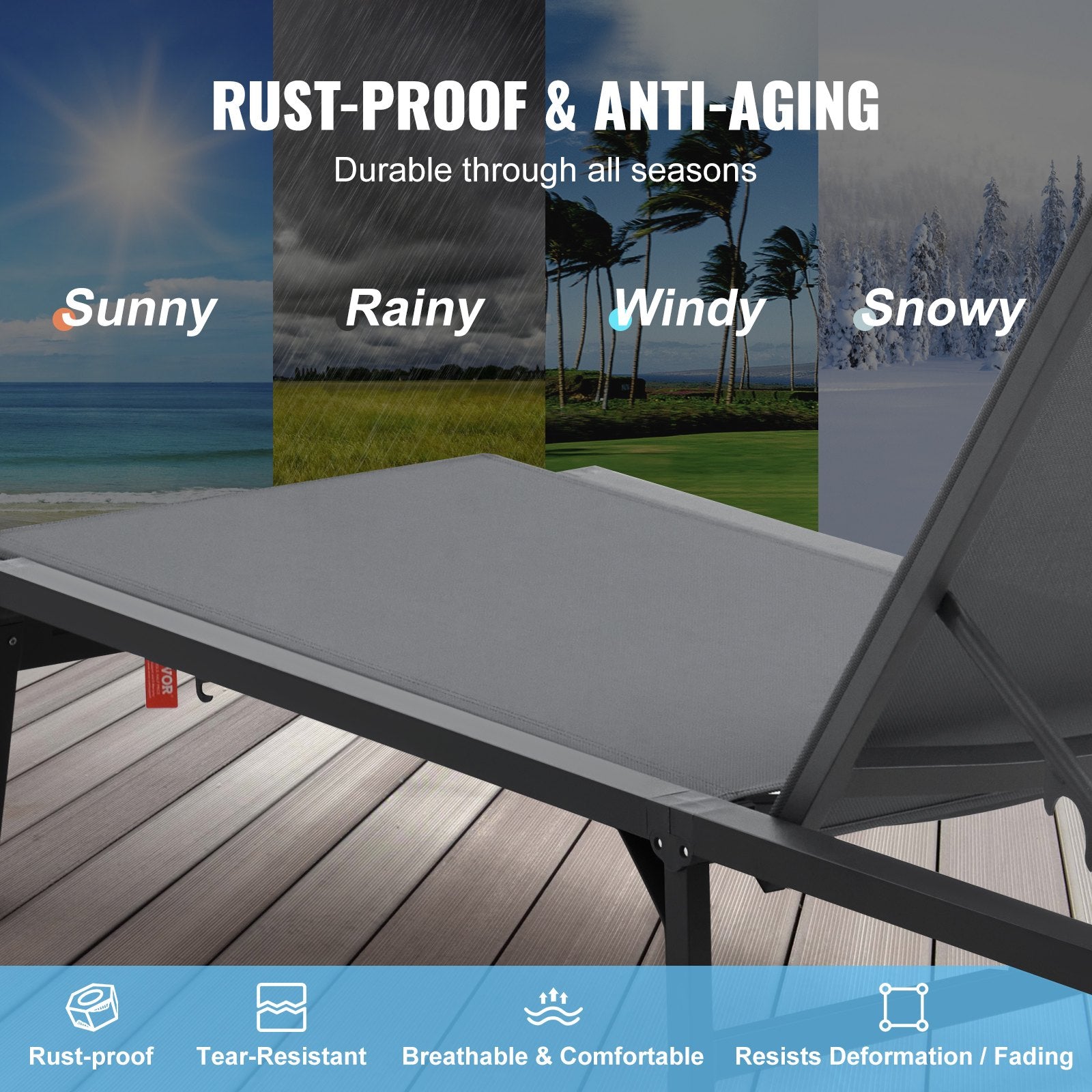 Chaise Lounge Chair Outdoor Patio Lounge Chair Adjustable 5-Position 2 pcs