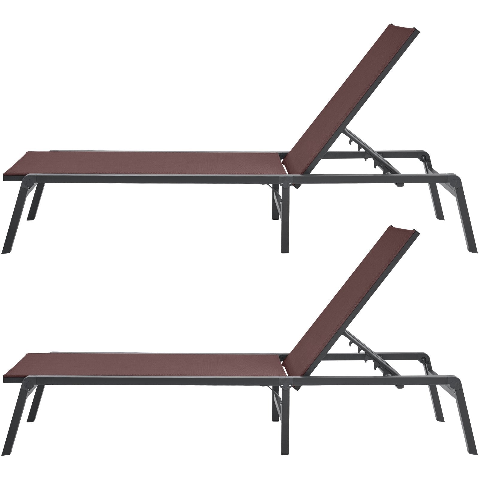 Chaise Lounge Chair Outdoor Patio Lounge Chair Adjustable 5-Position 2 pcs