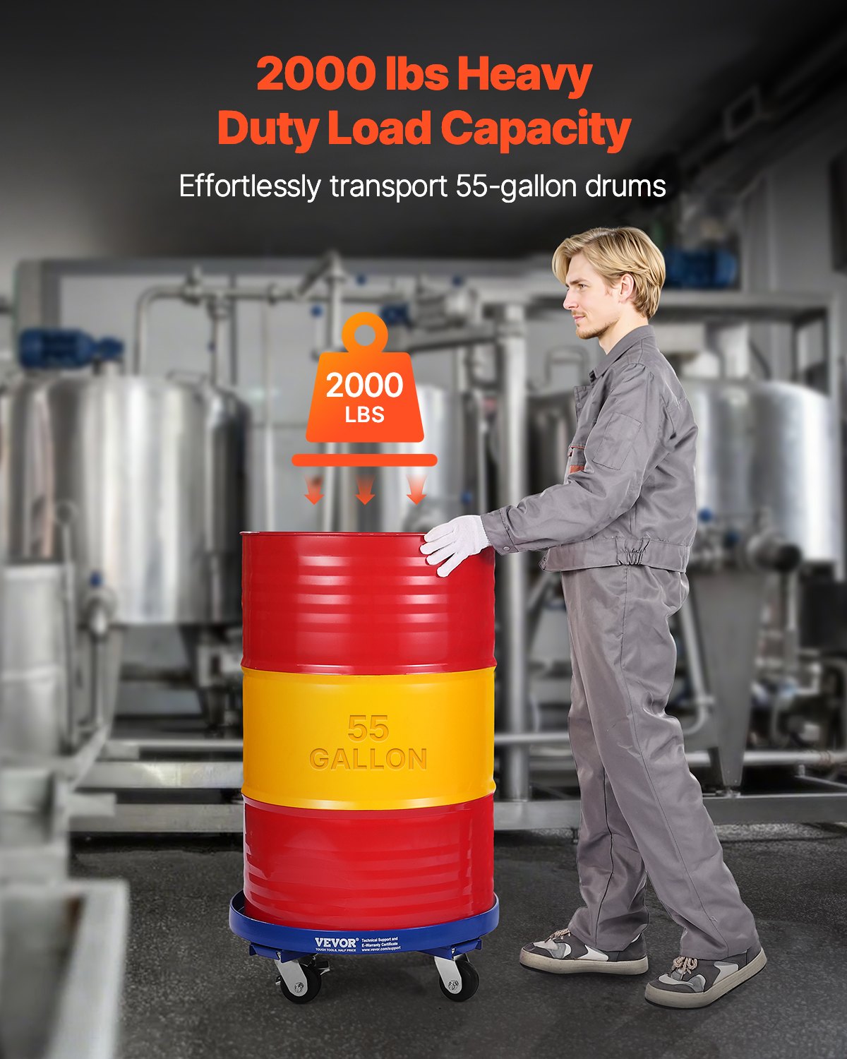 55 Gallon Drum Dolly 2000 lbs Barrel Dolly Cart Drum Caddy 4 Caster Wheels