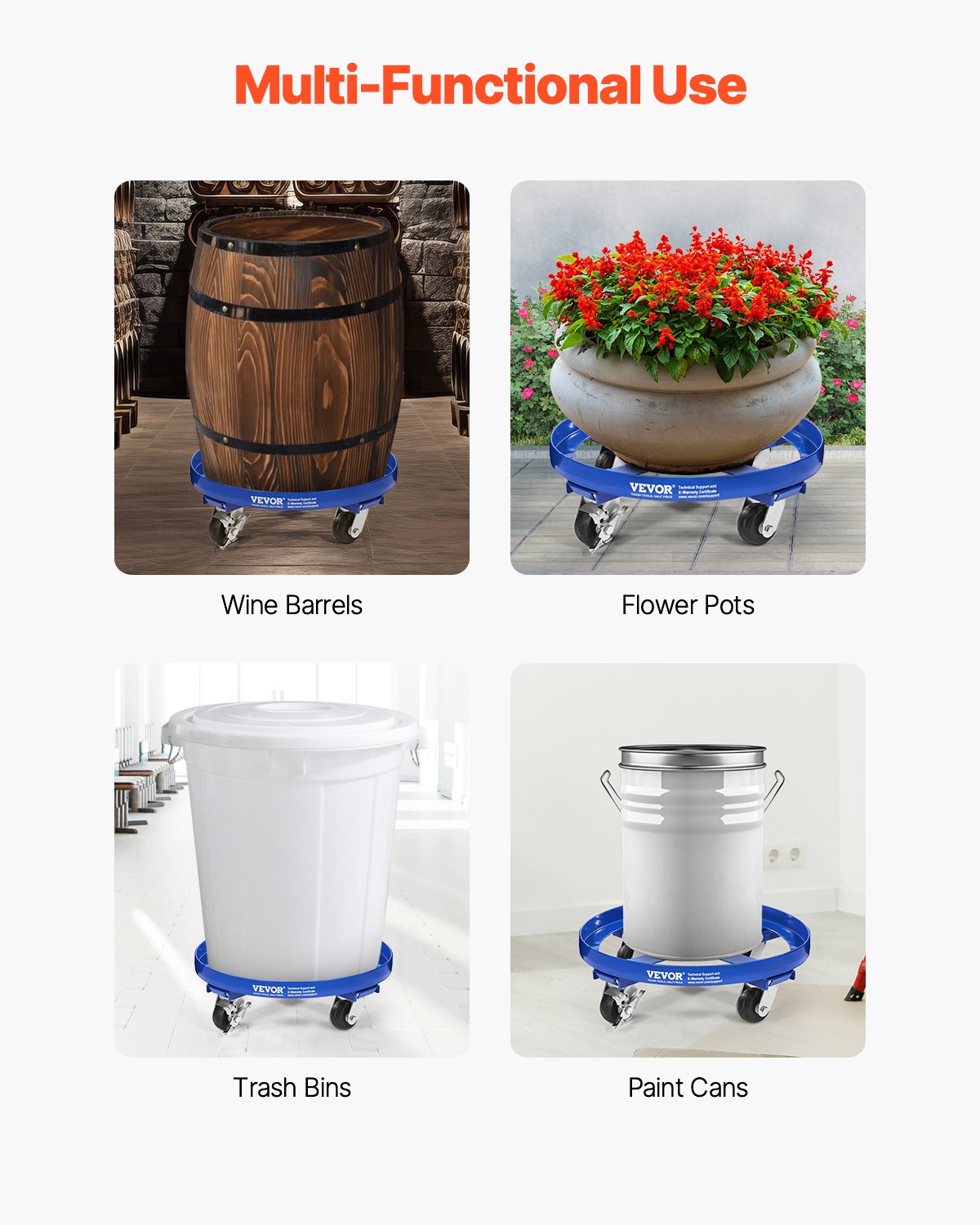 55 Gallon Drum Dolly 2000 lbs Barrel Dolly Cart Drum Caddy 4 Caster Wheels