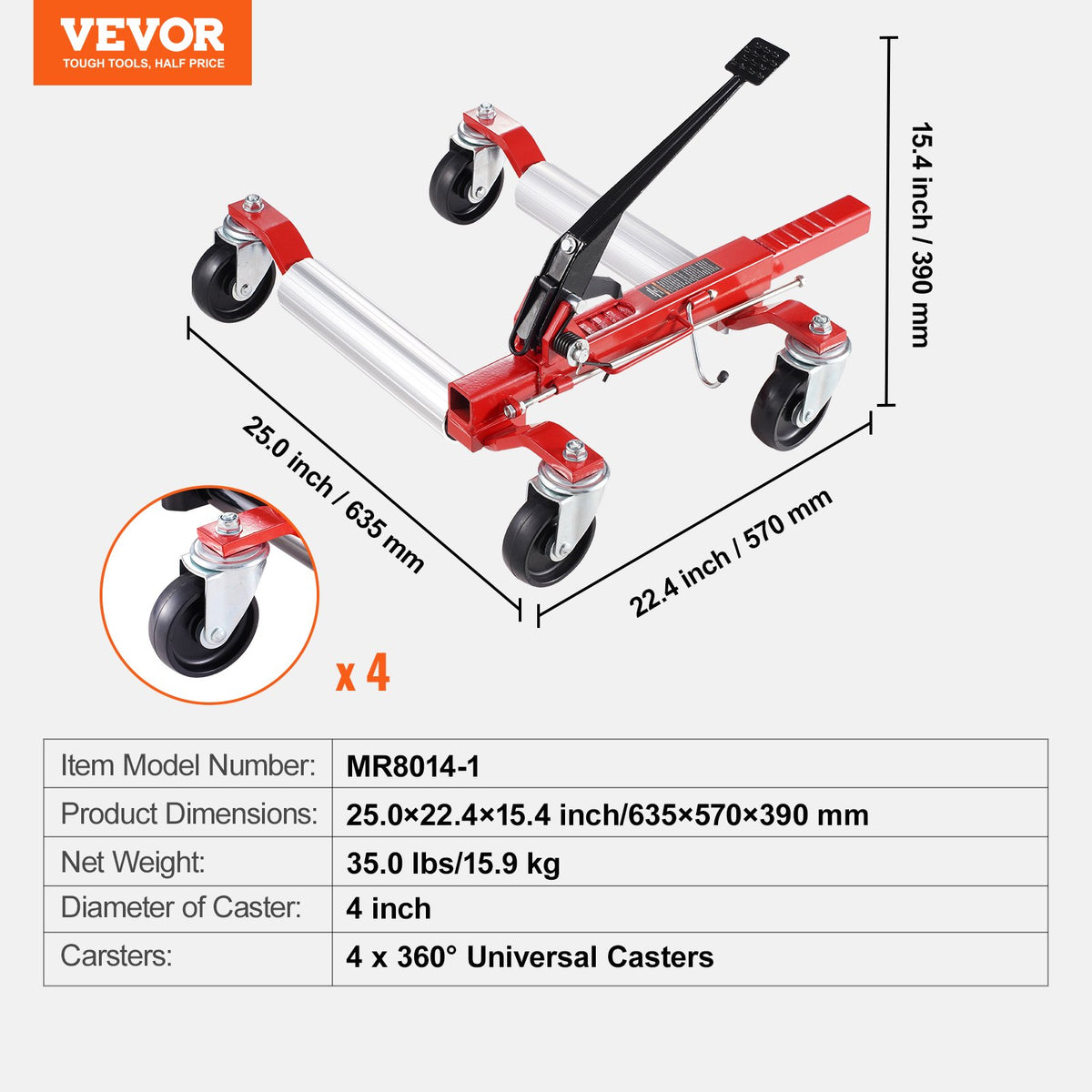 Wheel Dolly, Max Capacity 1500 Lbs Car Dolly, Car Jack Dolly Lifter with 360° Rotatable Wheels, Heavy Duty Vehicle Positioning Ratchet Tire Jack, for Vehicle Car Auto Repair Moving