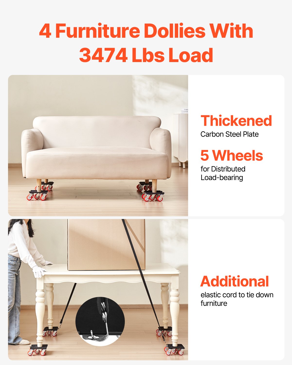Furniture Dolly Heavy Duty Furniture Mover with 5 Wheels 1575 kg Capacity