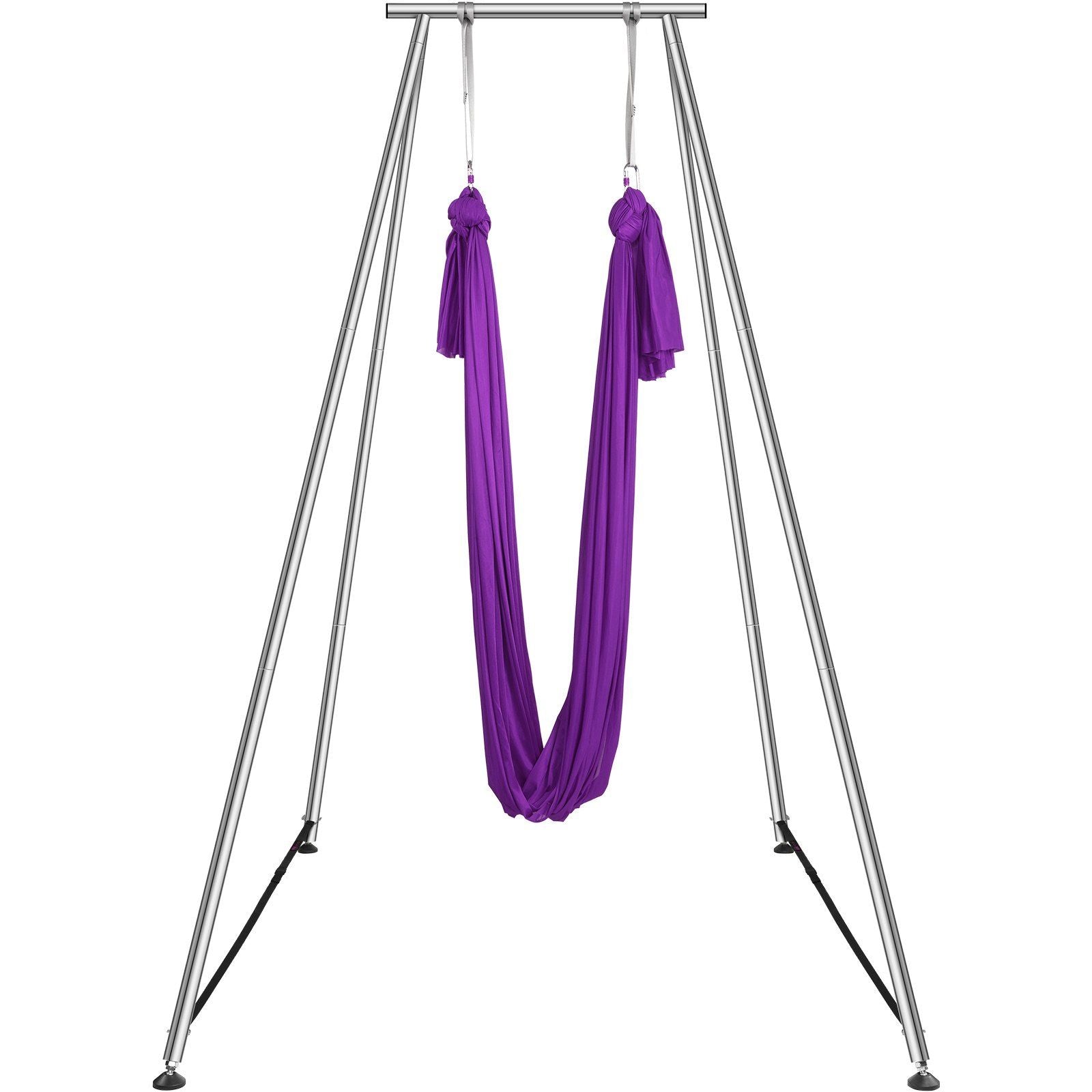 Aerial Yoga Frame & Yoga Hammock, 2950 mm Height Professional Yoga Swing Stand Comes with 12 m Length Aerial Hammock, Max 250 kg Load Capacity Yoga Rig for Indoor Outdoor Aerial Yoga, Purple