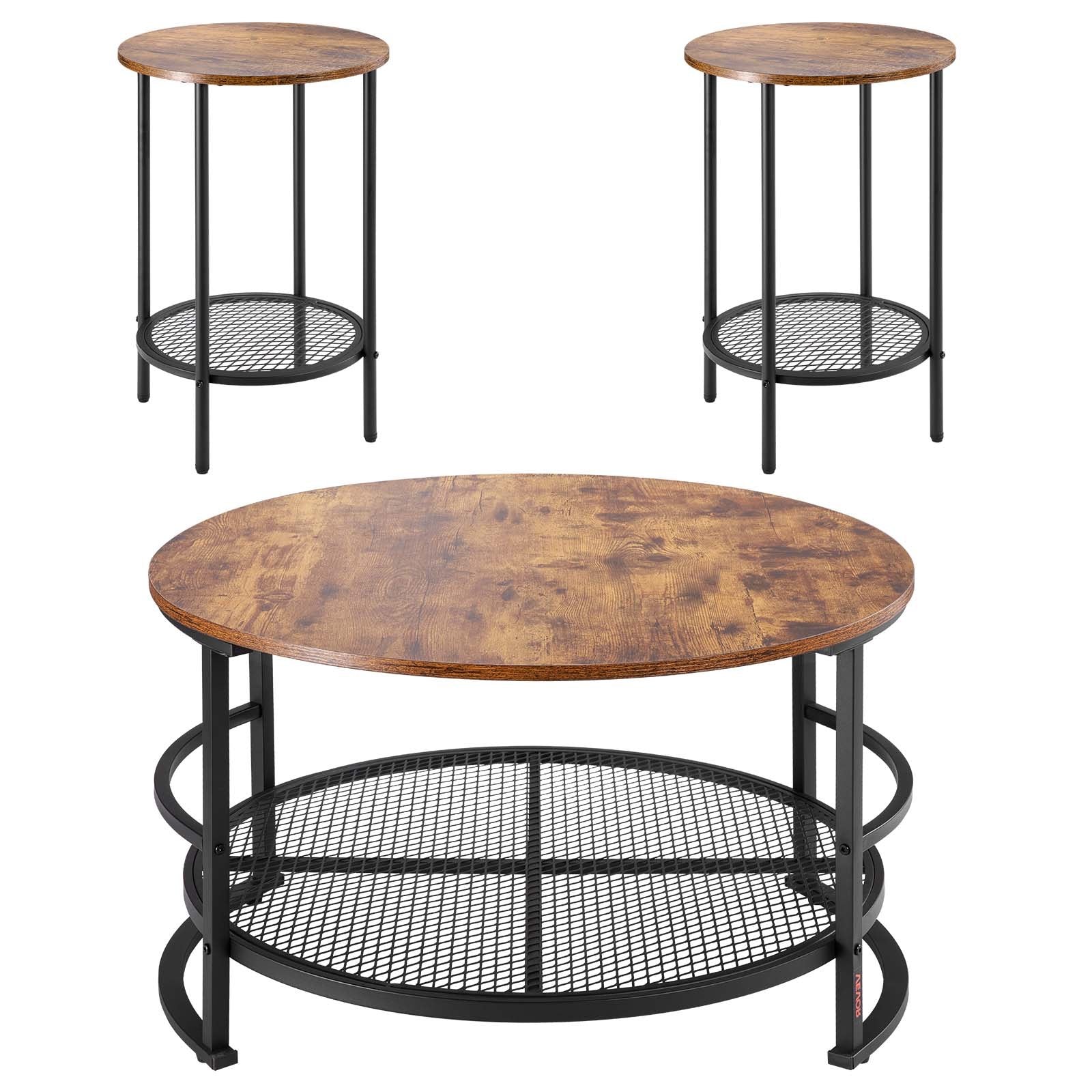 3 Pieces Round Coffee Table Set 80 cm with 2 End Tables for Living Room