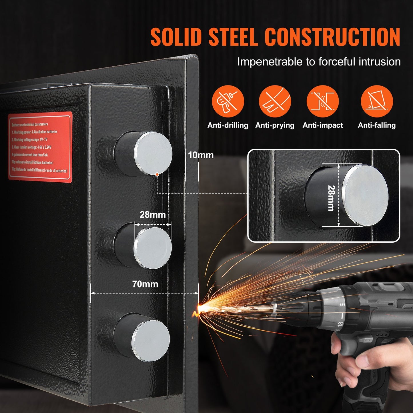 1.7 Cub Depository Safe, Deposit Safe with Drop Slot, Electronic Code Lock and 2 Emergency Keys, 17.71'' x 13.77'' x 13.77'' Business Drop Slot Safe for Cash, Mail in Home, Hotel, Office