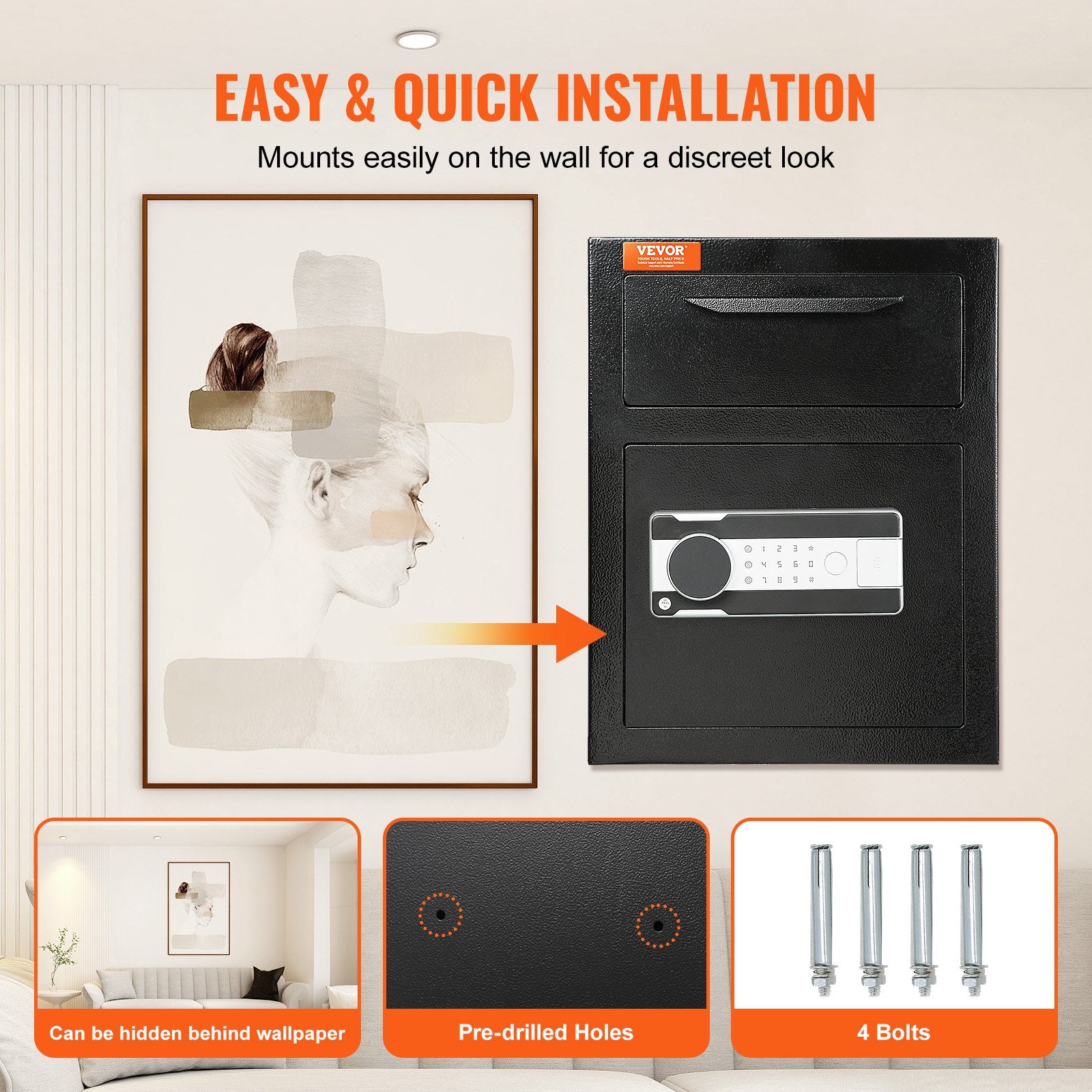 1.7 Cub Depository Safe, Deposit Safe with Drop Slot, Electronic Code Lock and 2 Emergency Keys, 17.71'' x 13.77'' x 13.77'' Business Drop Slot Safe for Cash, Mail in Home, Hotel, Office