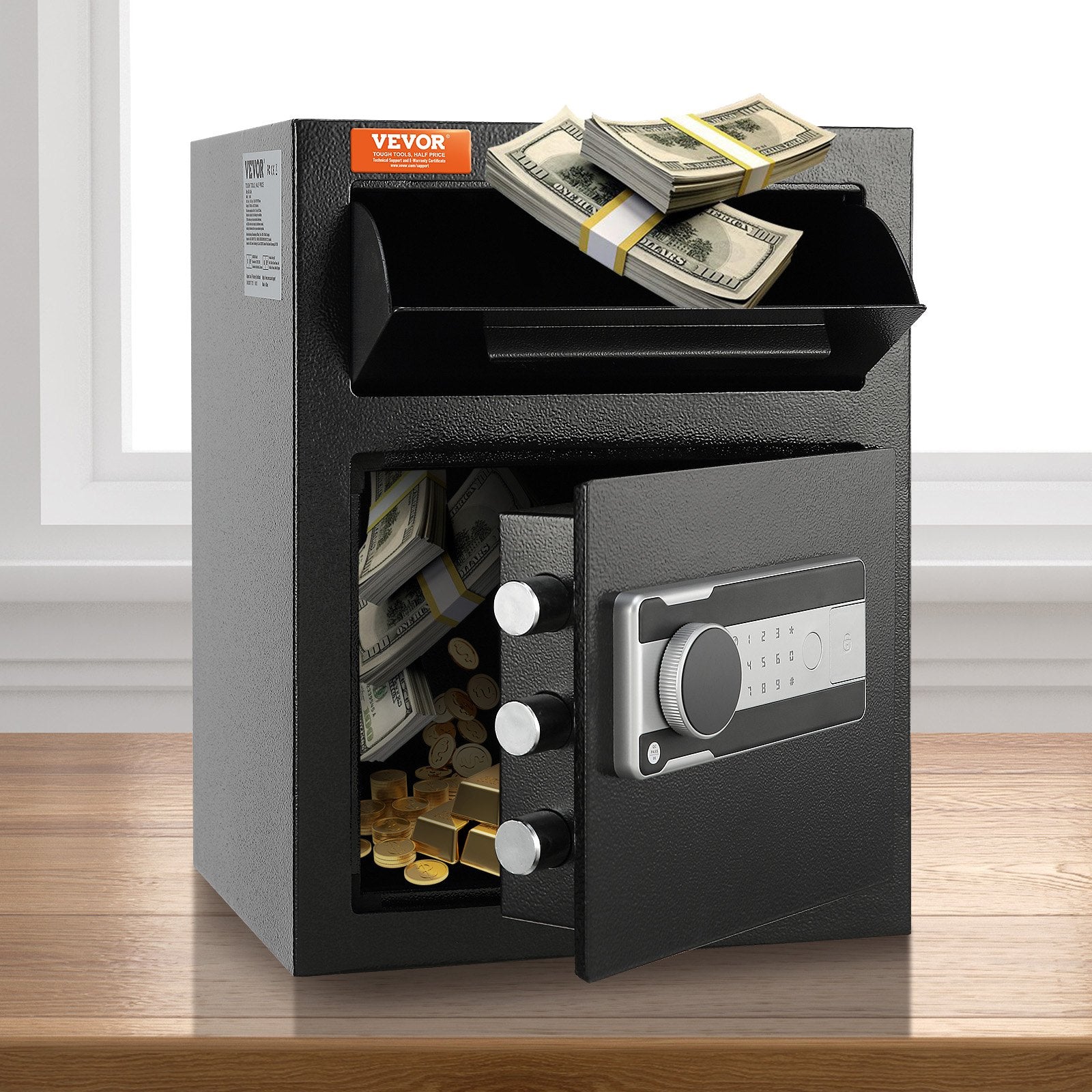 1.7 Cub Depository Safe, Deposit Safe with Drop Slot, Electronic Code Lock and 2 Emergency Keys, 17.71'' x 13.77'' x 13.77'' Business Drop Slot Safe for Cash, Mail in Home, Hotel, Office