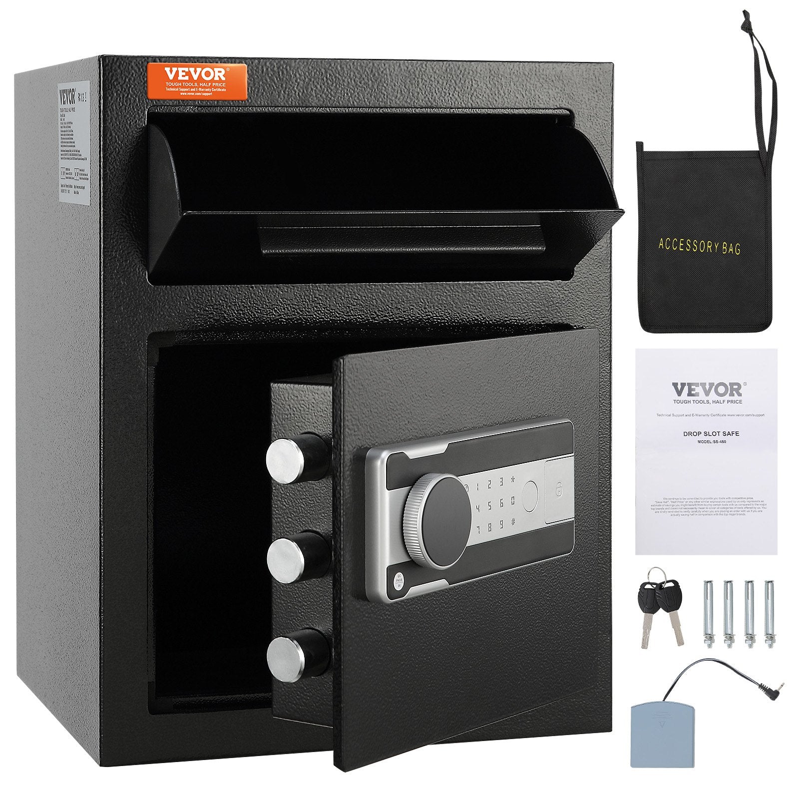 1.7 Cub Depository Safe, Deposit Safe with Drop Slot, Electronic Code Lock and 2 Emergency Keys, 17.71'' x 13.77'' x 13.77'' Business Drop Slot Safe for Cash, Mail in Home, Hotel, Office