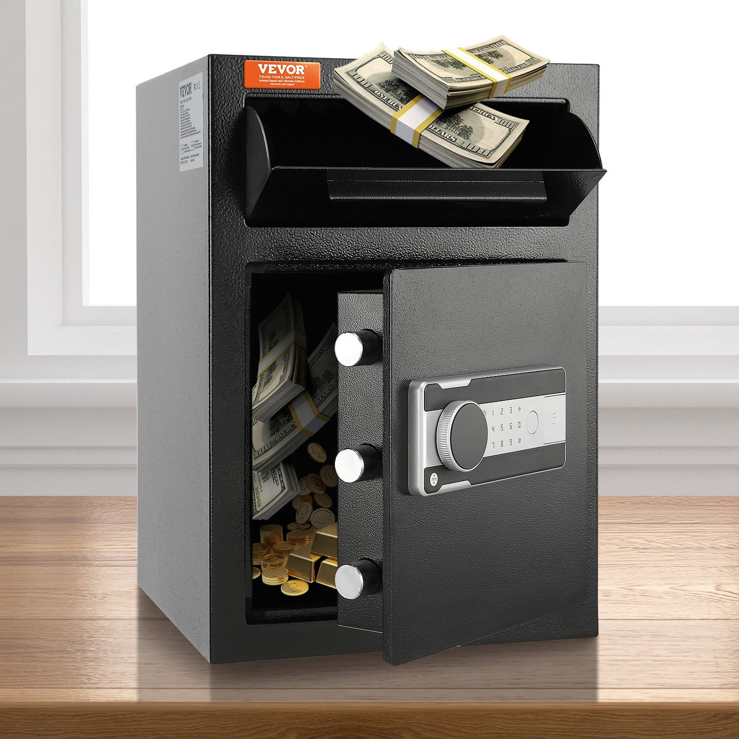 2.5 Cub Depository Safe, Deposit Safe with Drop Slot, Electronic Code Lock and 2 Emergency Keys, 20.27'' x 13.97'' x 13.97'' Business Drop Slot Safe for Cash, Mail in Home, Hotel, Office