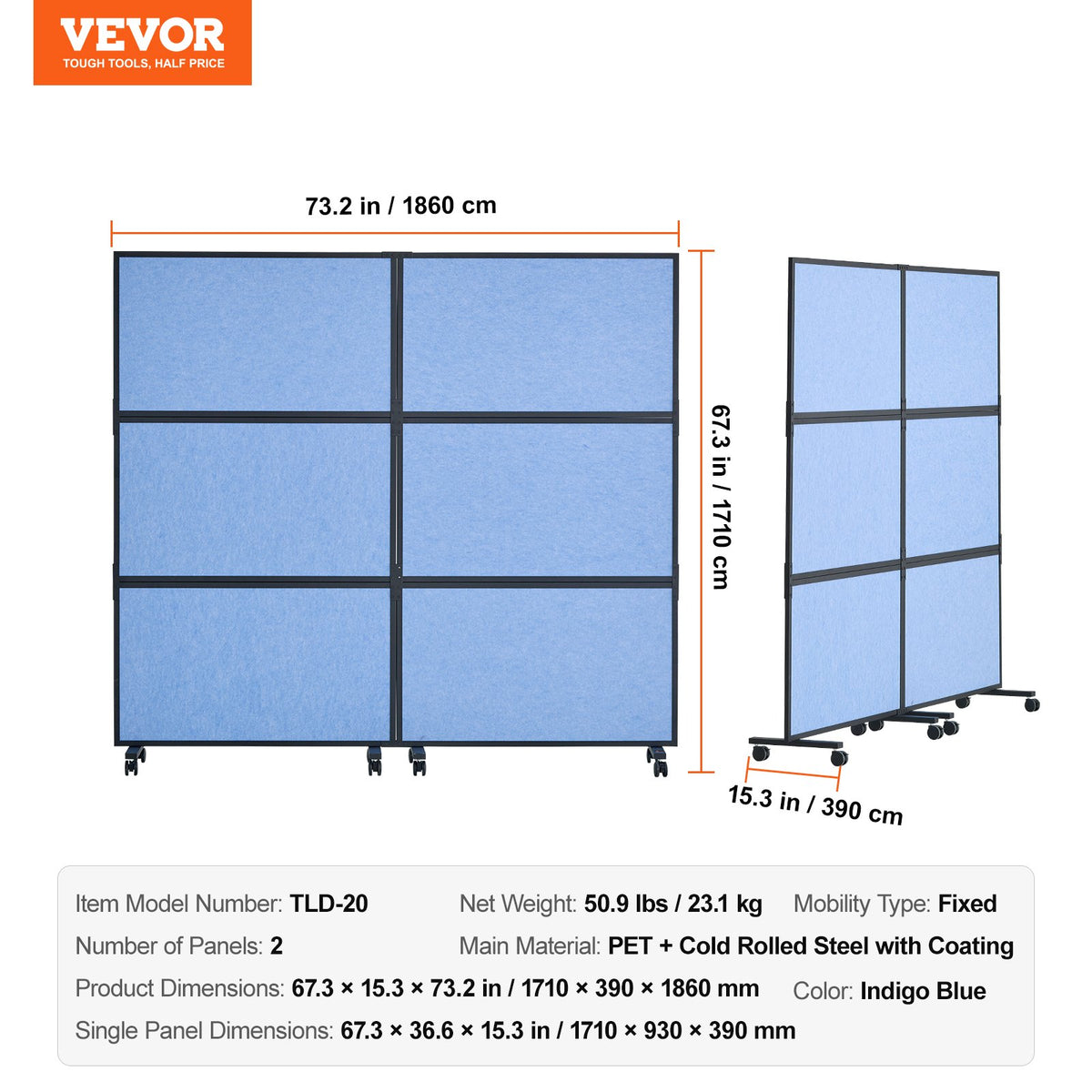 Acoustic Room Divider Partition Panel Privacy Screen 2 Pack Indigo Blue