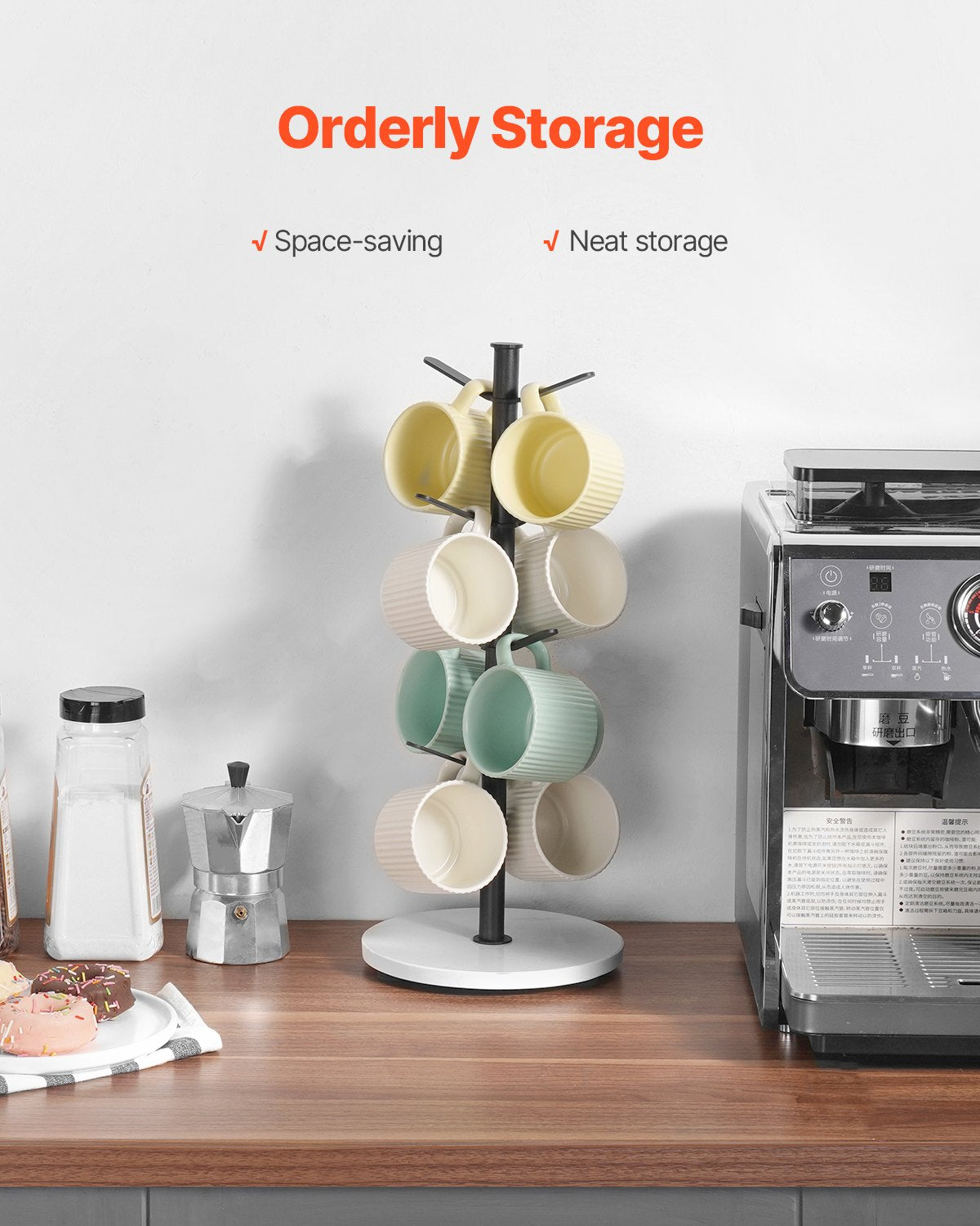Mug Holder Tree with Marble Base 8 Hooks Cup Tree Rack for Counter Kitchen
