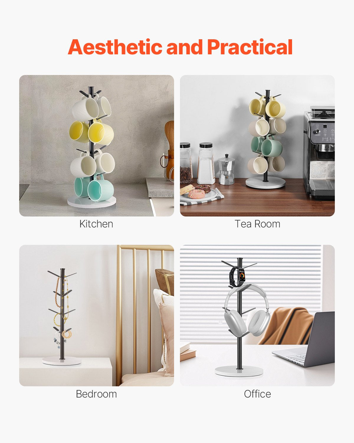 Mug Holder Tree with Marble Base 8 Hooks Cup Tree Rack for Counter Kitchen