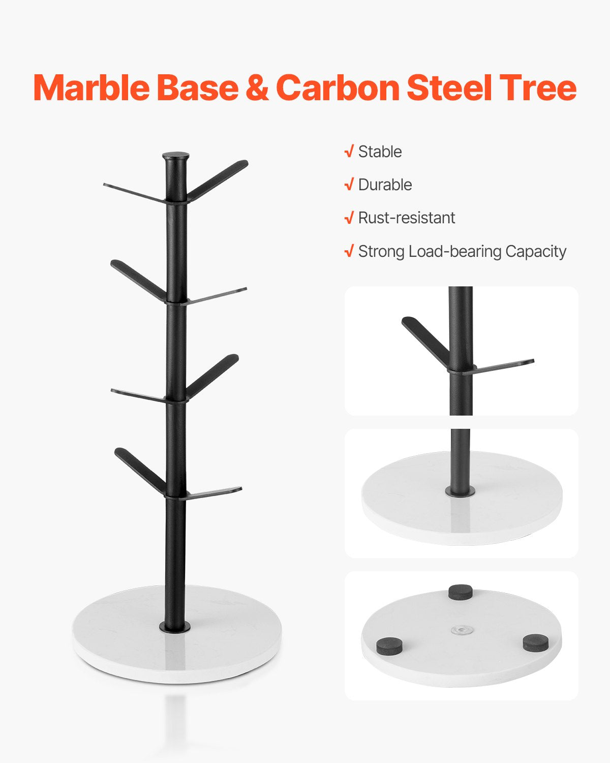 Mug Holder Tree with Marble Base 8 Hooks Cup Tree Rack for Counter Kitchen