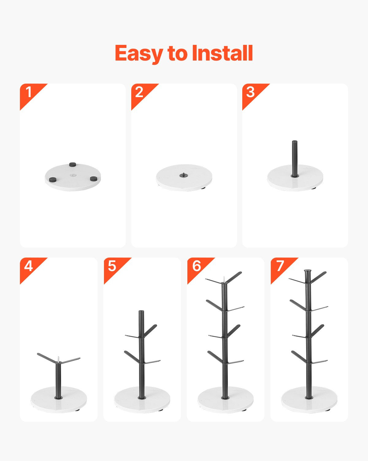 Mug Holder Tree with Marble Base 8 Hooks Cup Tree Rack for Counter Kitchen