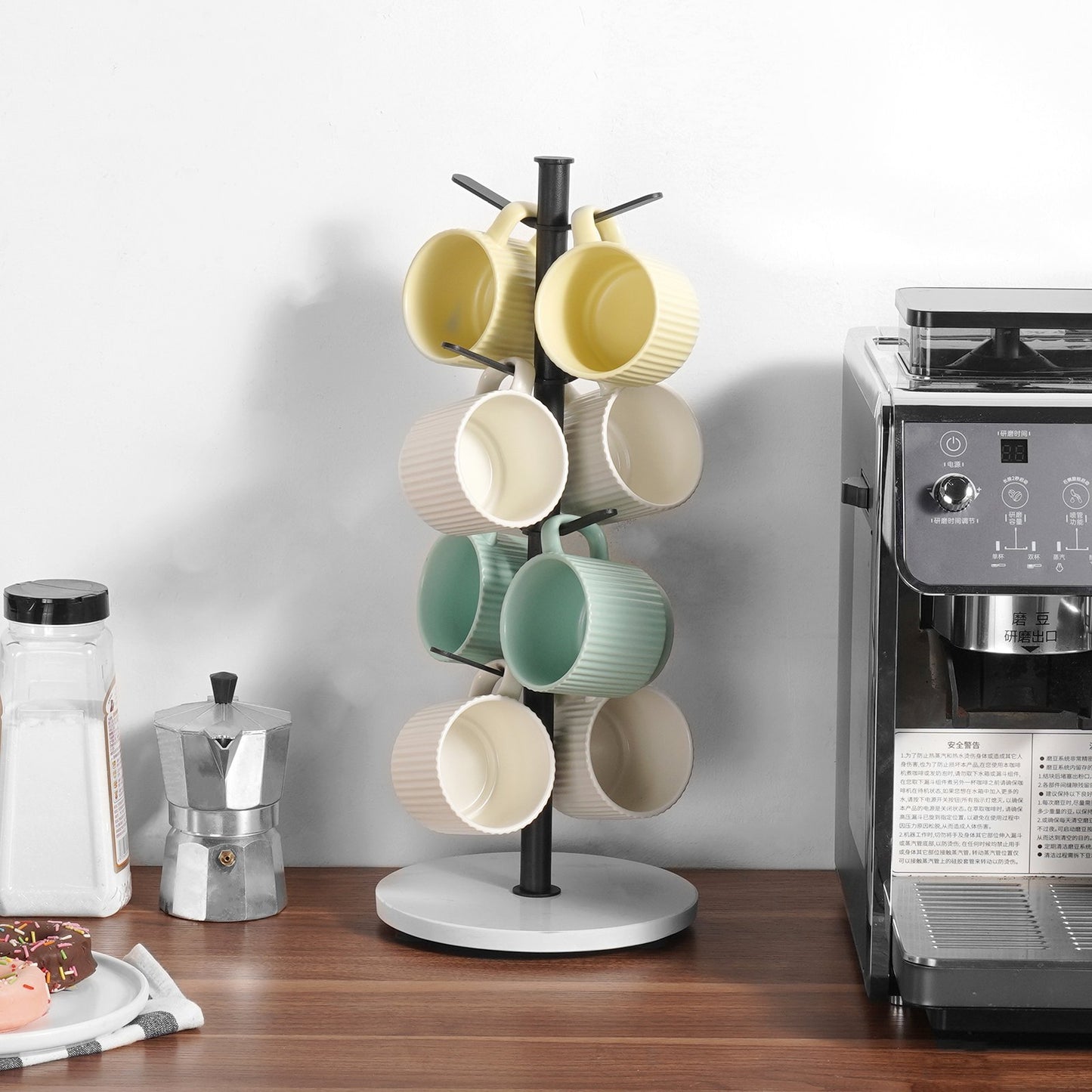 Mug Holder Tree with Marble Base 8 Hooks Cup Tree Rack for Counter Kitchen