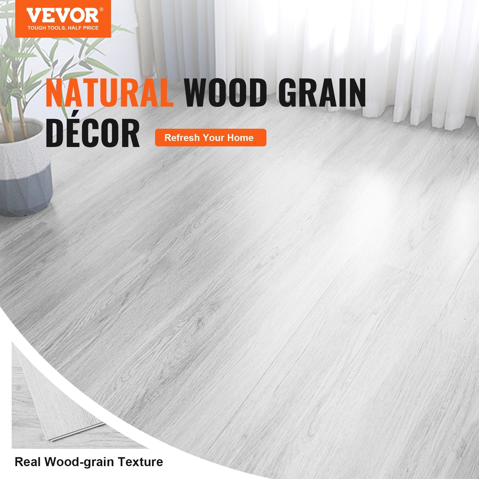 Interlocking Vinyl Floor Tiles 48 x 7.3 inch, 10 Tiles 5.5mm Thick Snap Together, Light Gray Wood Grain DIY Flooring for Kitchen, Dining Room, Bedrooms & Bathrooms, Easy for Home Decor