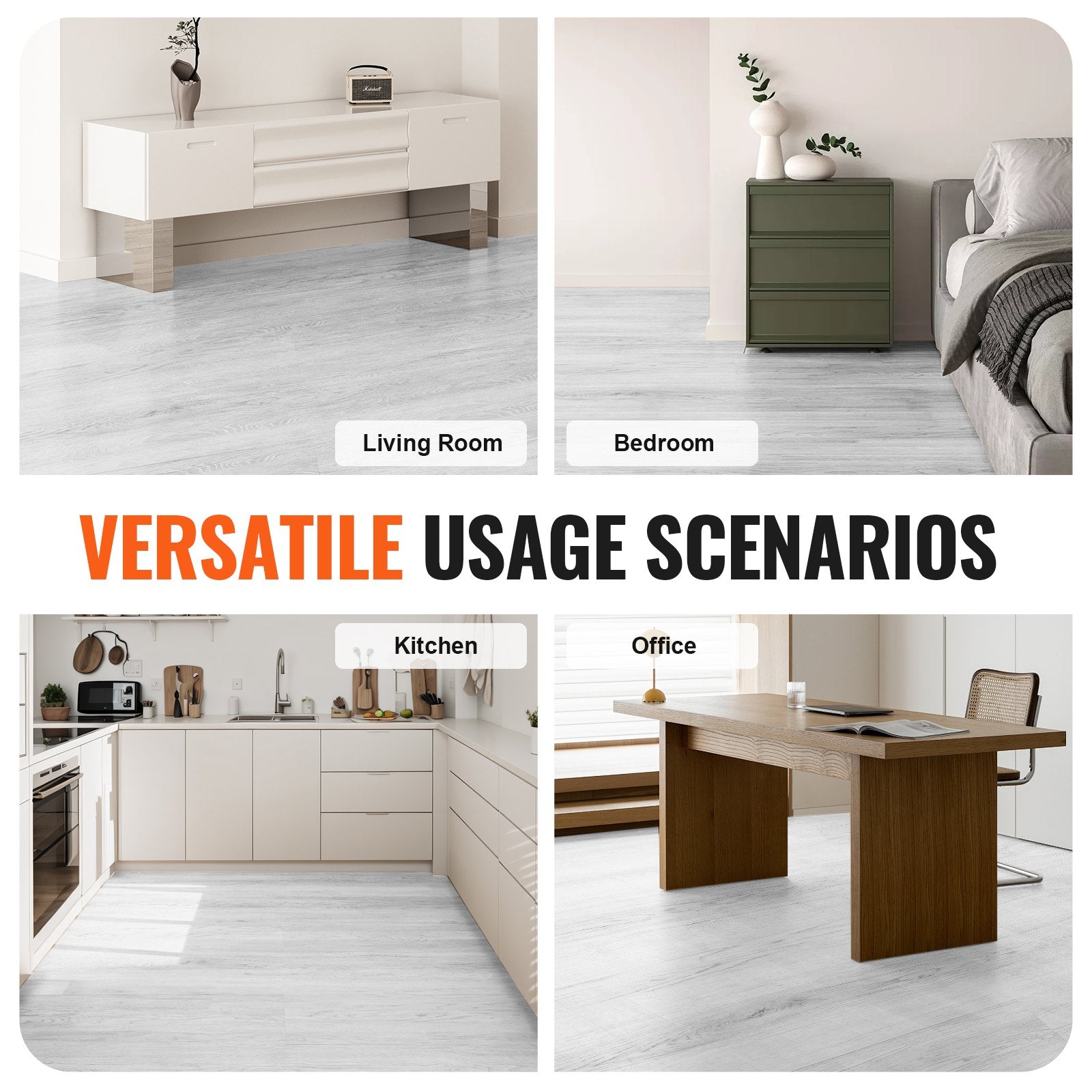 Interlocking Vinyl Floor Tiles 48 x 7.3 inch, 10 Tiles 5.5mm Thick Snap Together, Light Gray Wood Grain DIY Flooring for Kitchen, Dining Room, Bedrooms & Bathrooms, Easy for Home Decor