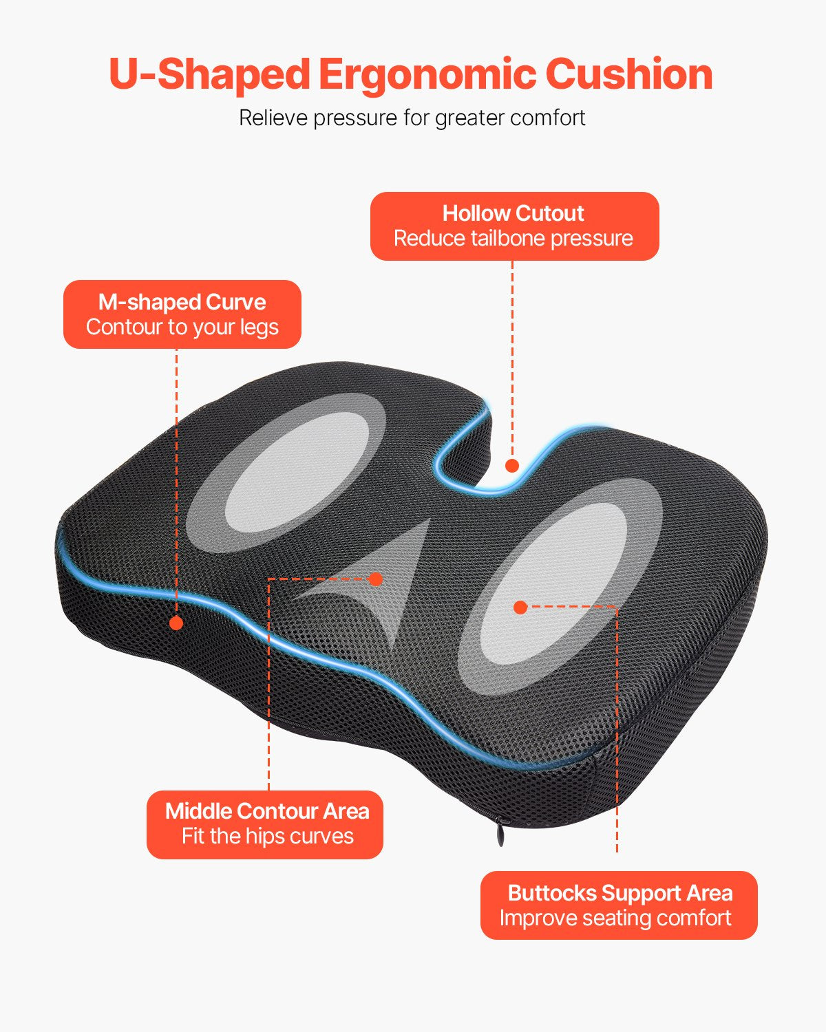 Seat Cushion, Cooling Gel + Memory Foam Seat Cushion, Pressure-Relief Wheelchair Seat Pad with U-Shaped Cutout & Removable Cover, Lightweight and Portable for Travel, Car, Office, Airplane