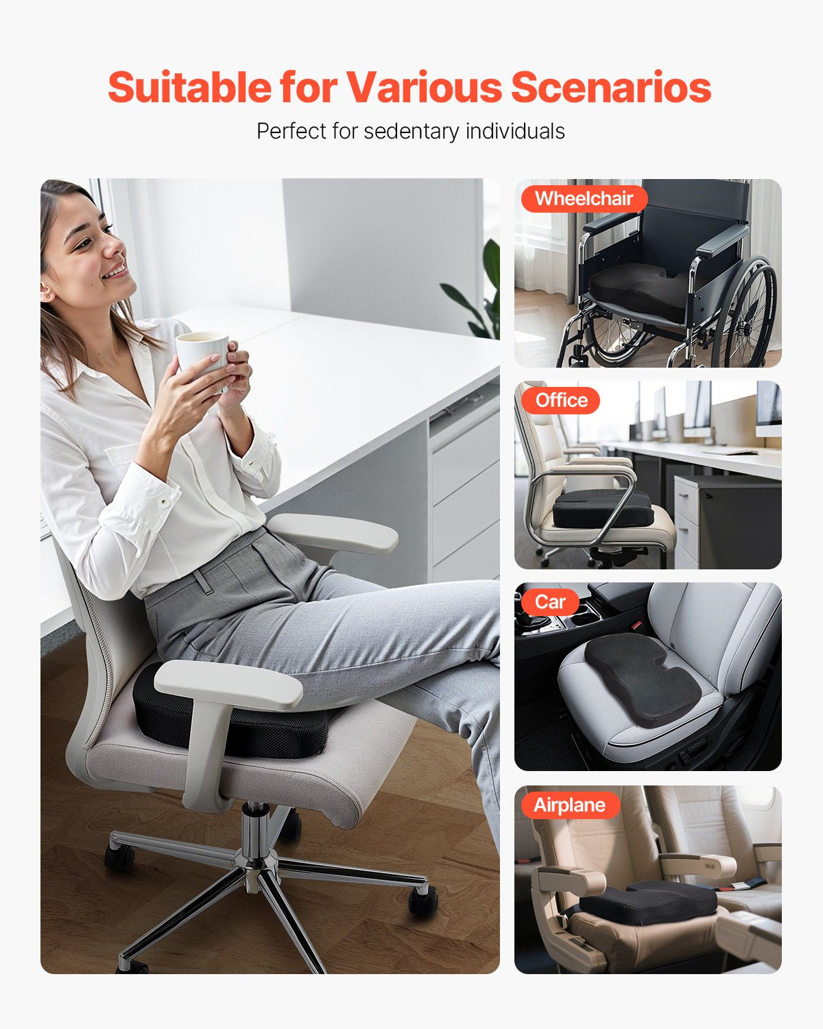 Seat Cushion, Cooling Gel + Memory Foam Seat Cushion, Pressure-Relief Wheelchair Seat Pad with U-Shaped Cutout & Removable Cover, Lightweight and Portable for Travel, Car, Office, Airplane