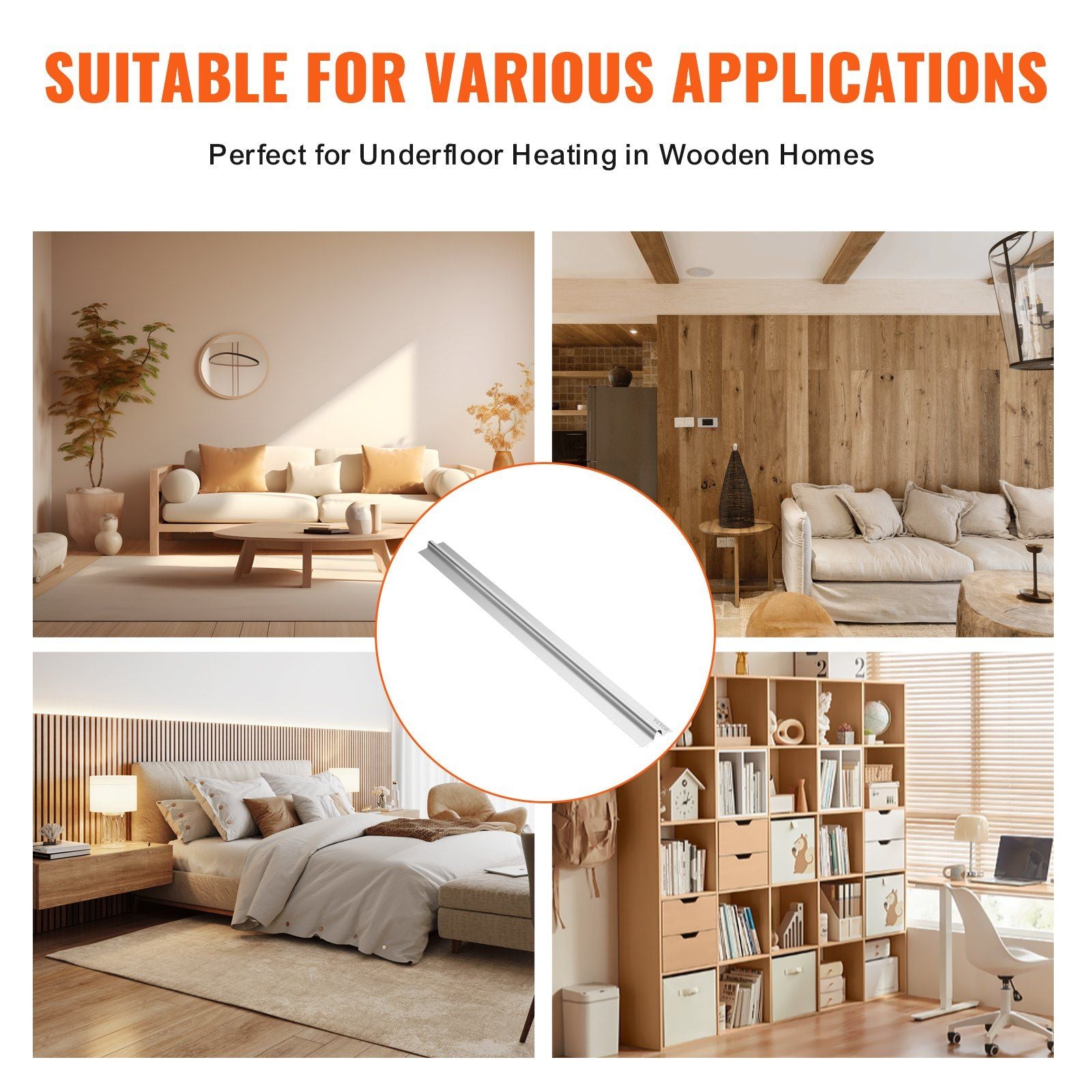 PEX Heat Transfer Plates 1.2m, Radiant Heat Plates for 19mm PEX Pipe, Durable Aluminum & Easy Trimming and Install Underfloor Heat Tubing Plates, Perfect for Wooden Floors (200pcs)