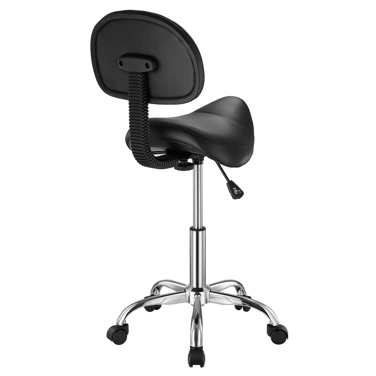 Saddle Rolling Stool, PU Leather Rolling Stool with Backrest, Black