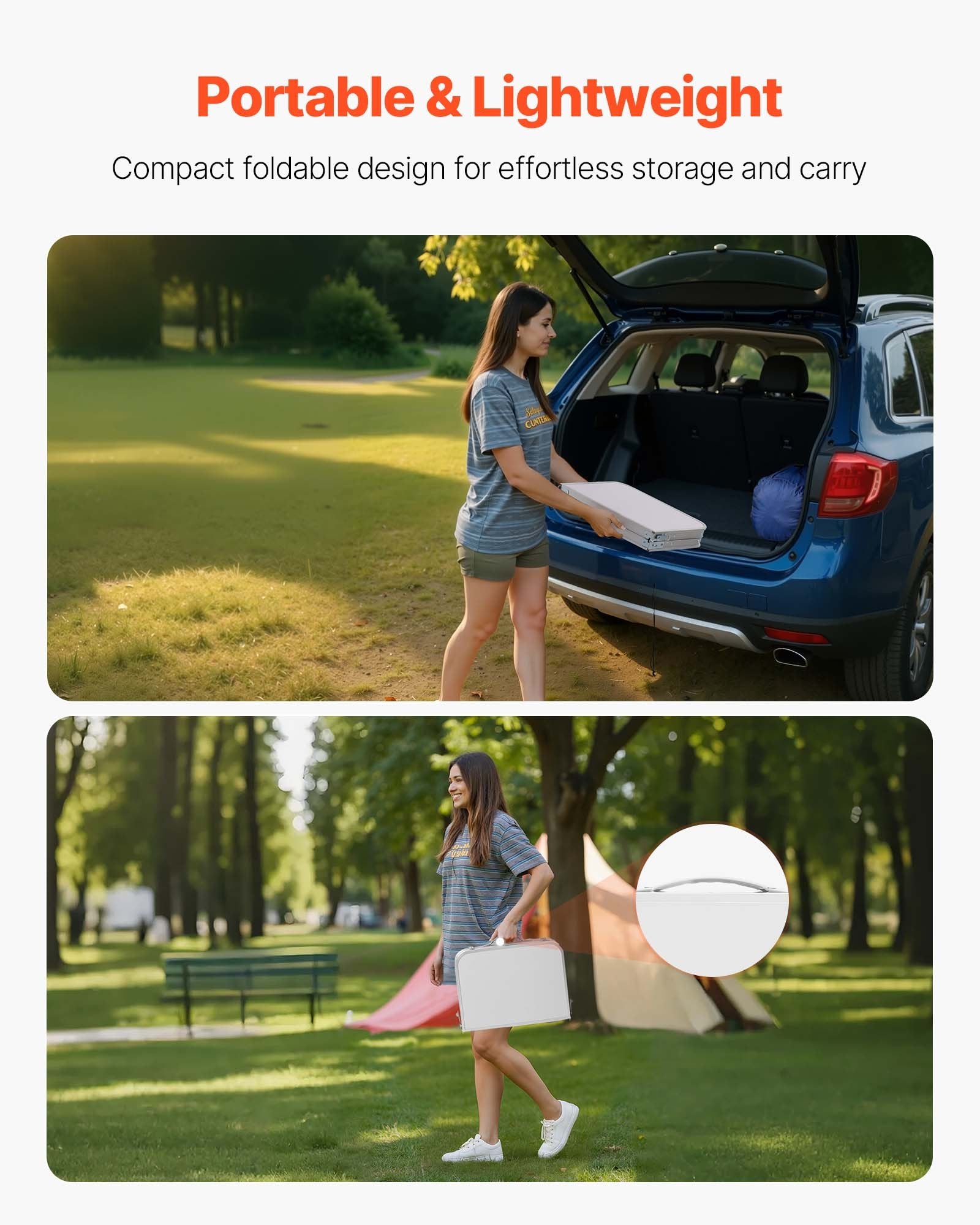 Folding Camping Table, Adjustable Height Portable Side Tables, Aluminum MDF Beach Table with Mesh Layer, Carrying Handle, Lightweight Compact for Outdoor Picnic BBQ Cooking, 24x16in, Silver