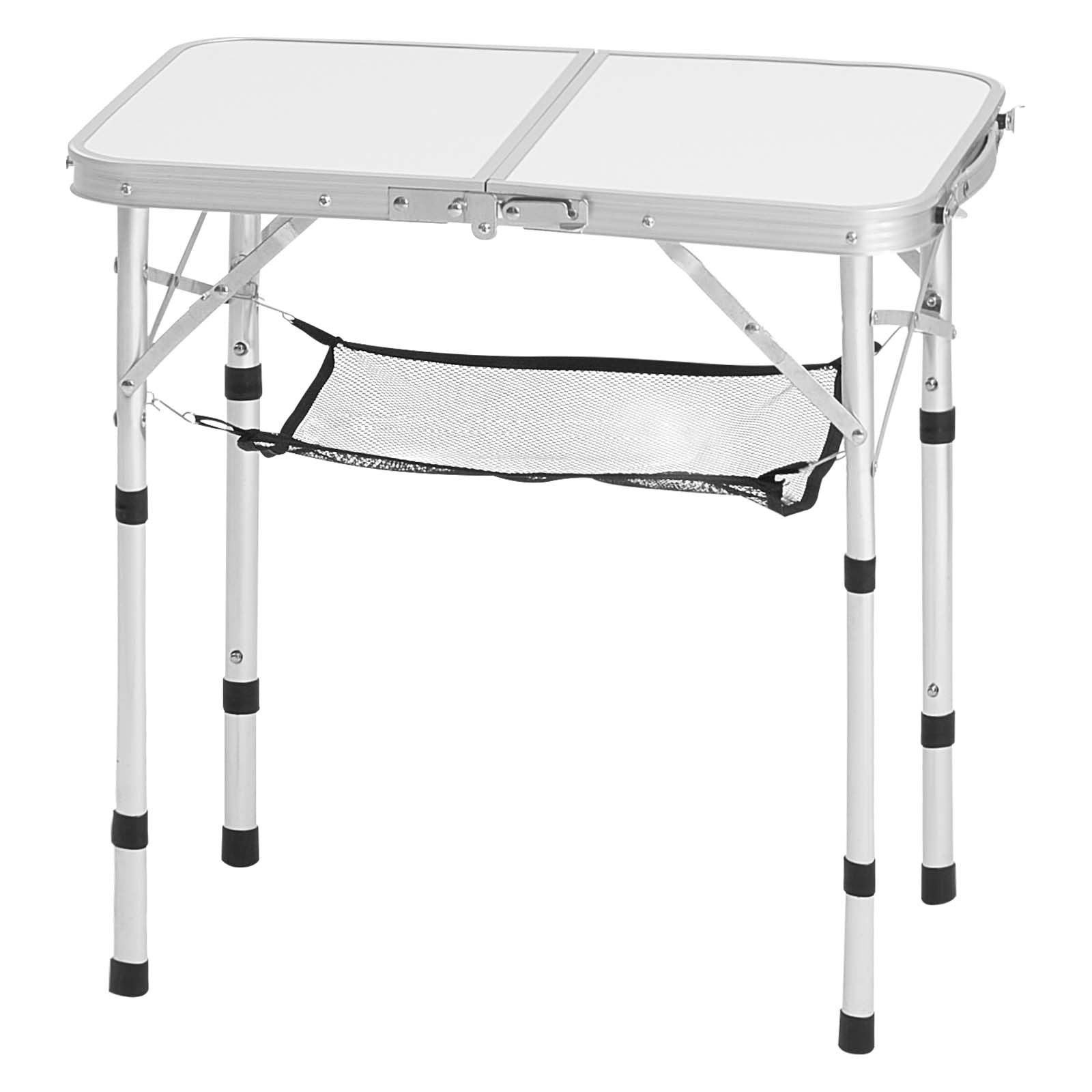Folding Camping Table, Adjustable Height Portable Side Tables, Aluminum MDF Beach Table with Mesh Layer, Carrying Handle, Lightweight Compact for Outdoor Picnic BBQ Cooking, 24x16in, Silver