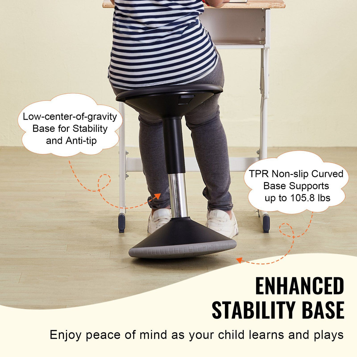 Wobble Chair, Height-Adjustable (15.7-21.7") Active Chair, Black