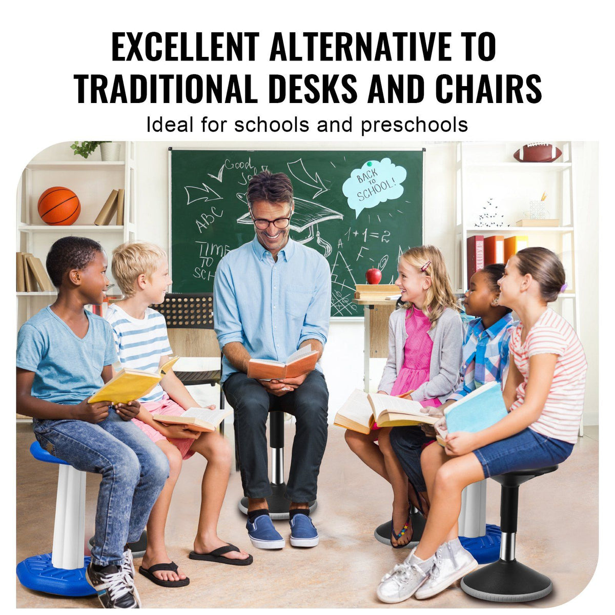 Wobble Chair, Height-Adjustable (15.7-21.7") Active Chair, Black