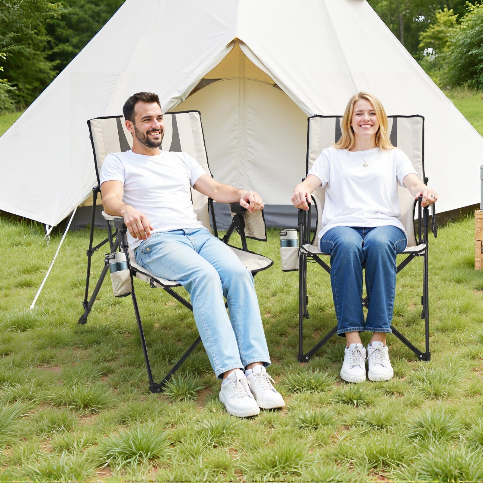 Folding Camping Chair, 3 Reclining Positions, Outdoor High Back Camping Chair, 260lbs Weight Capacity, Full Padded Beach Chairs with Armrest & Headrest, Portable Lawn Chairs for Sports Travel