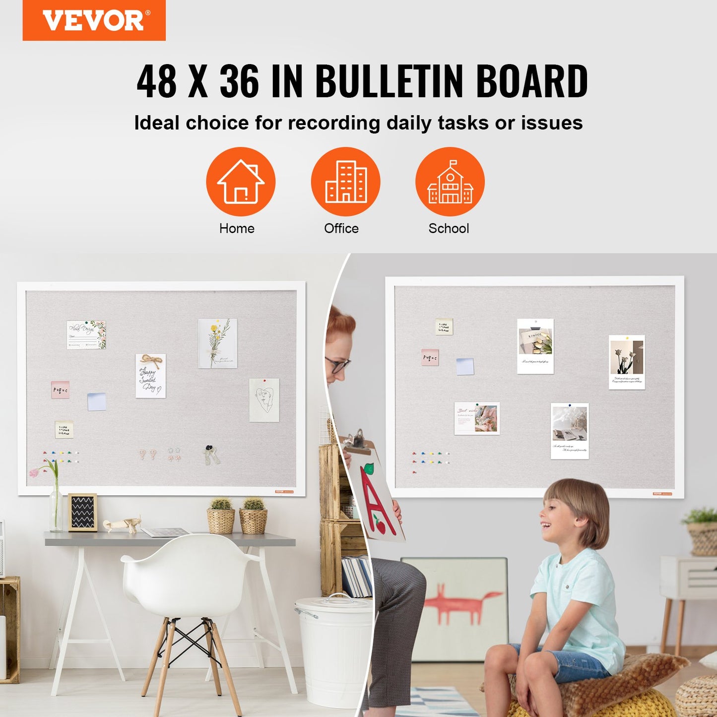 48"x36" White Cork Board with Linen Surface – Stylish Wall-Mounted Bulletin Board for Home, School, Office – Elegant & Functional Noticeboard