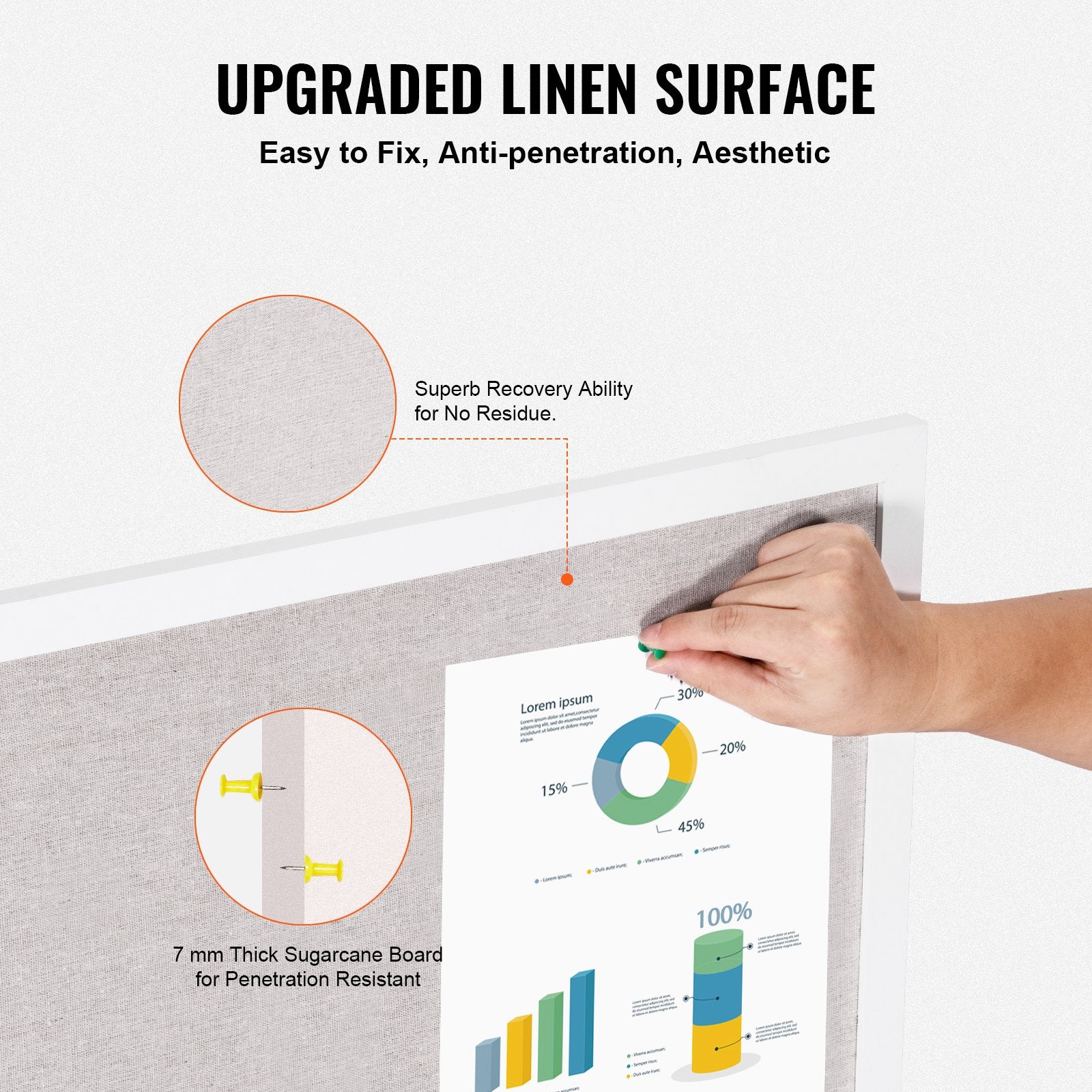 48"x36" White Cork Board with Linen Surface – Stylish Wall-Mounted Bulletin Board for Home, School, Office – Elegant & Functional Noticeboard