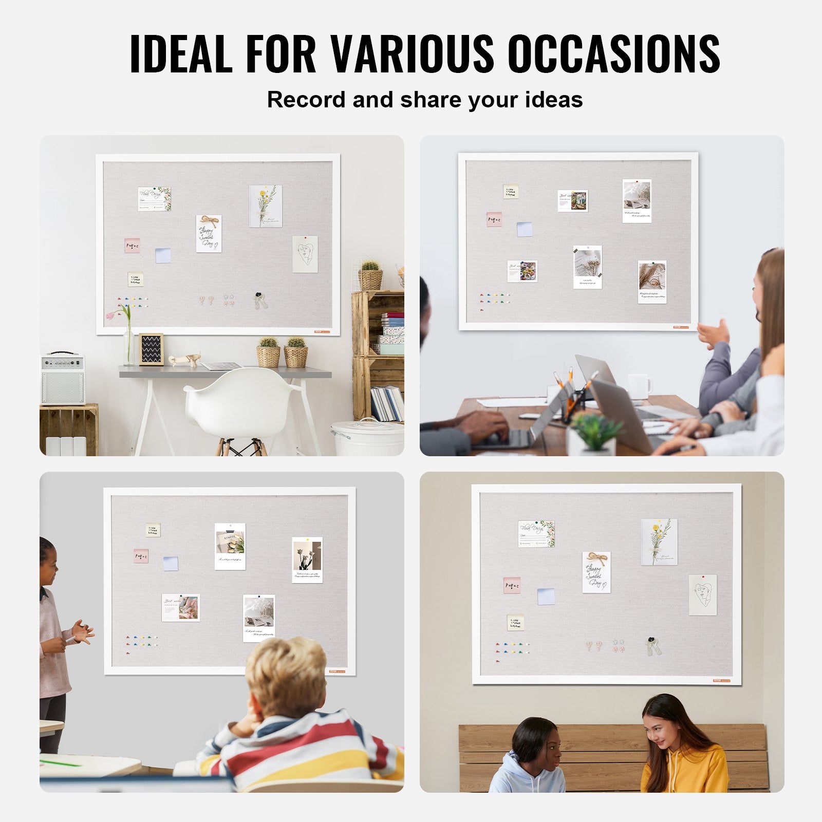 48"x36" White Cork Board with Linen Surface – Stylish Wall-Mounted Bulletin Board for Home, School, Office – Elegant & Functional Noticeboard