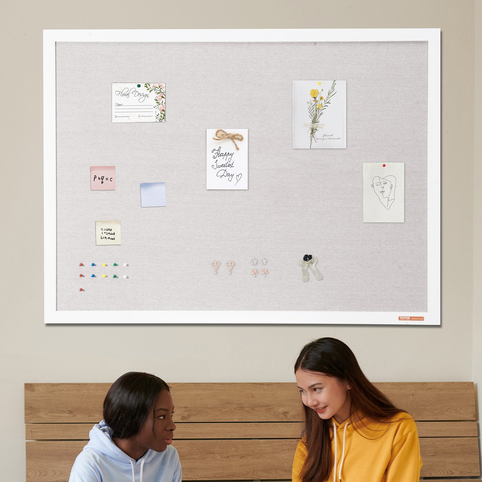 48"x36" White Cork Board with Linen Surface – Stylish Wall-Mounted Bulletin Board for Home, School, Office – Elegant & Functional Noticeboard