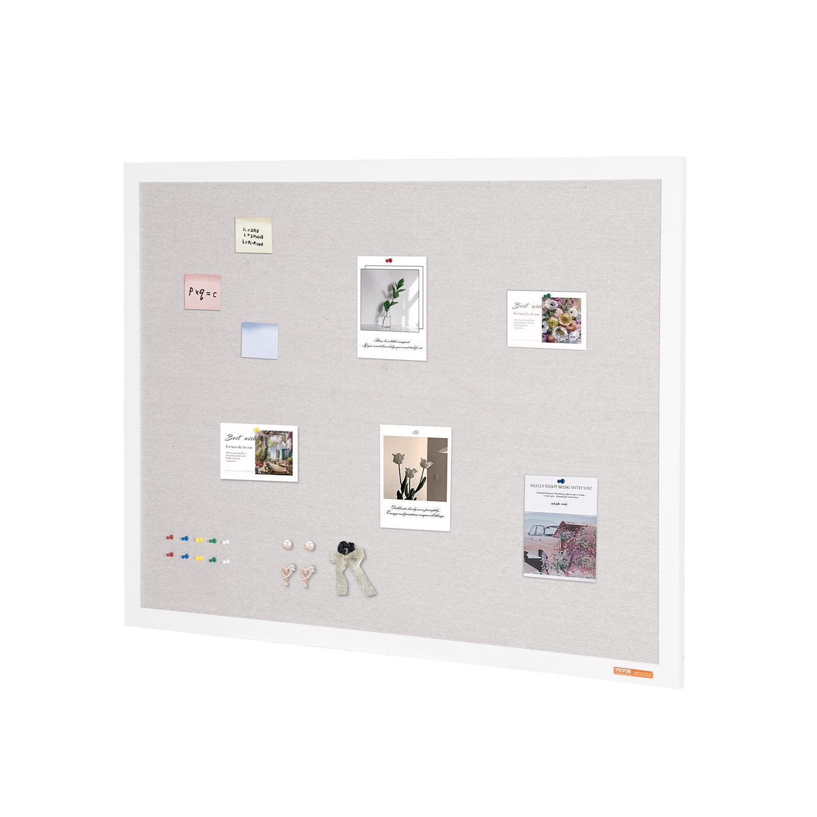48"x36" White Cork Board with Linen Surface – Stylish Wall-Mounted Bulletin Board for Home, School, Office – Elegant & Functional Noticeboard