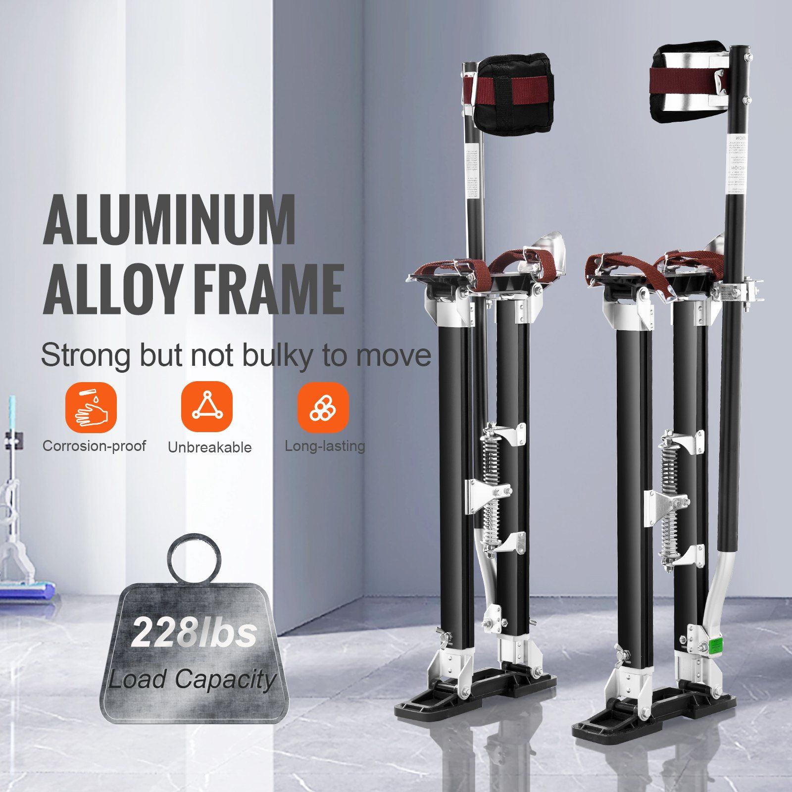 Drywall Stilts, 61-101.6 cm Adjustable Aluminum Tool Stilts with Protective Knee Pads, Durable and Non-slip Work Stilts for Sheetrock Painting, Walking, Taping, Black